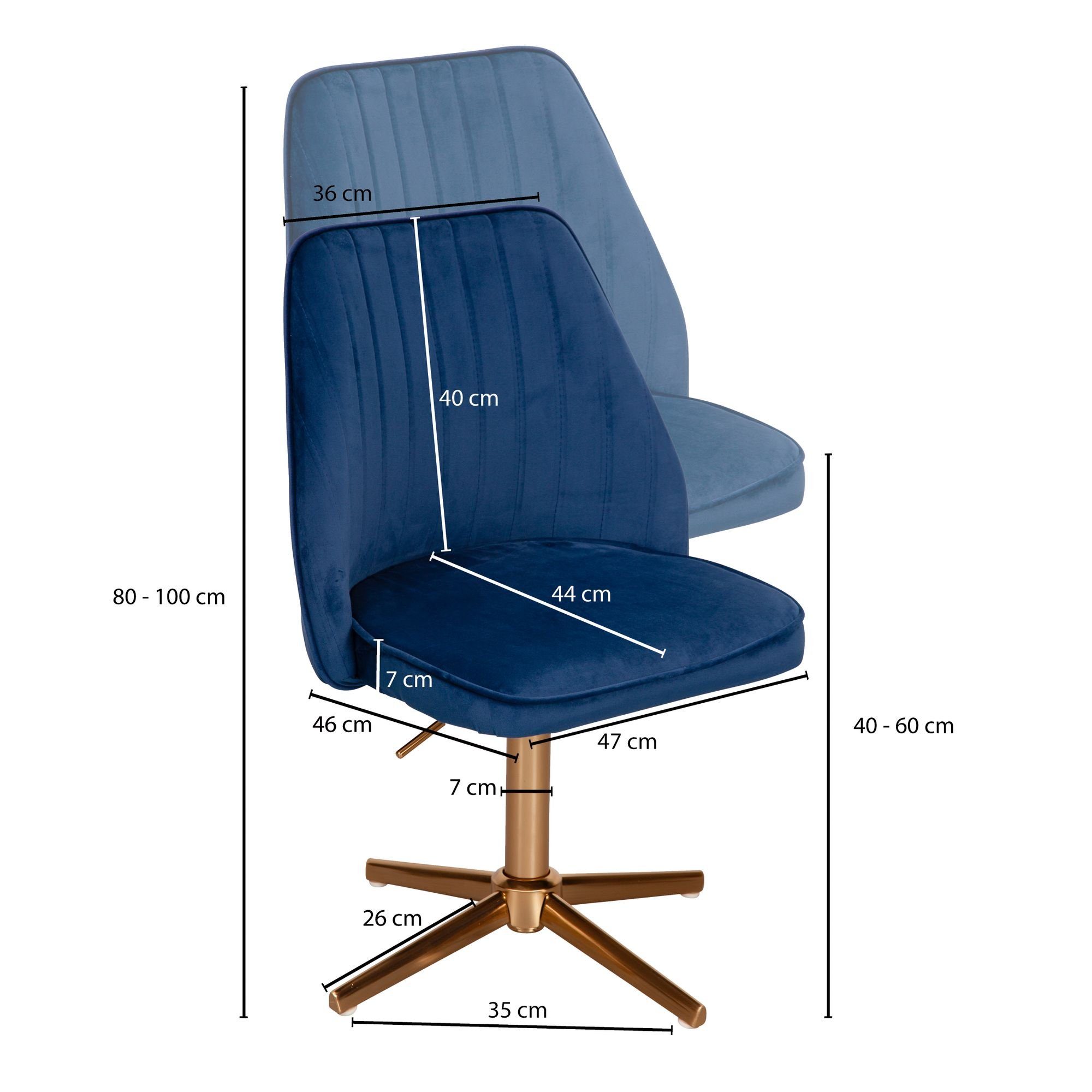 Wohnling Drehstuhl WL6.304 (Samt Blau, Schalenstuhl Lehne), Drehbar Design mit 120 Schreibtischstuhl Drehbar kg Höhenverstellbar