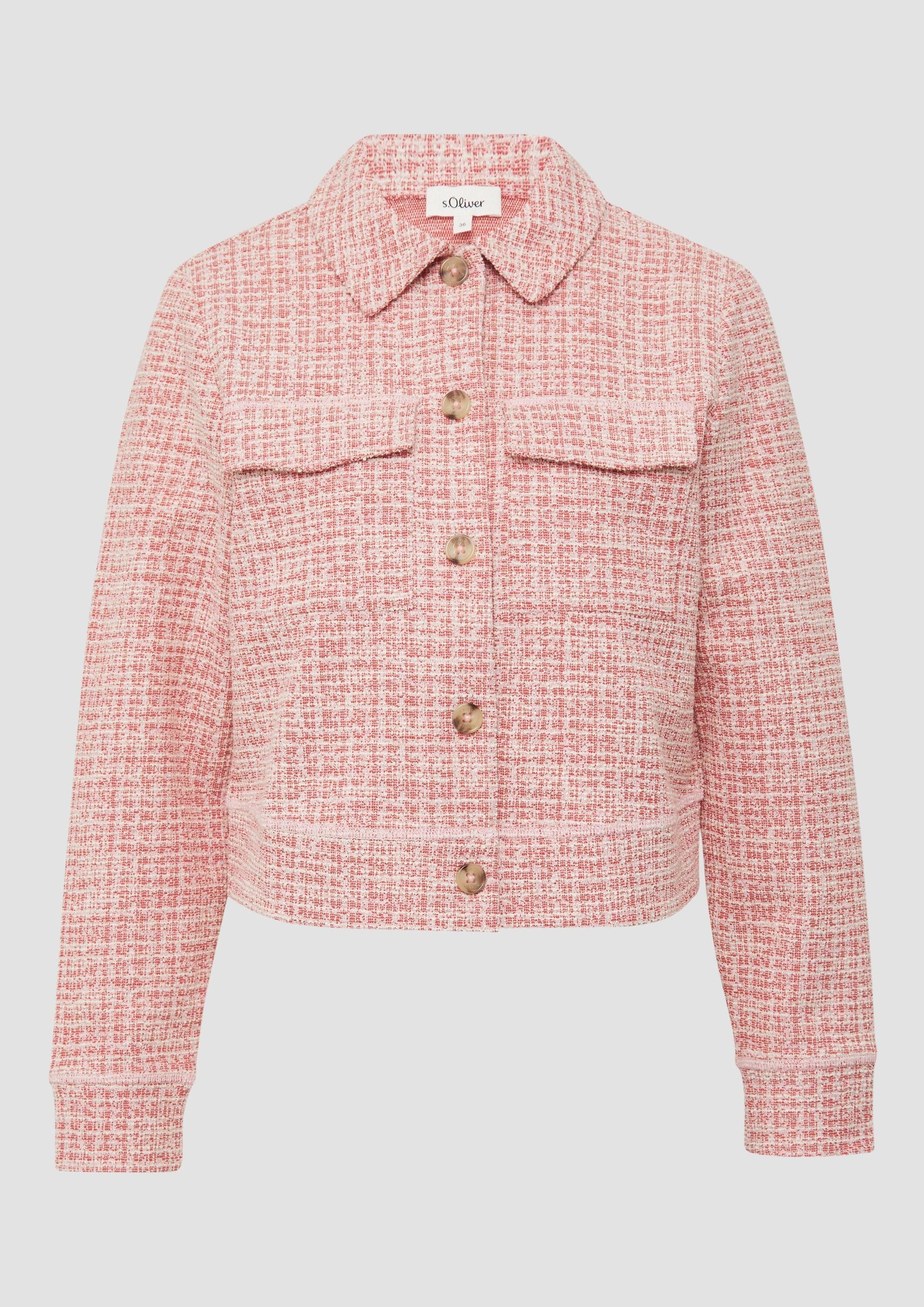 s.Oliver Funktionsjacke Sweatshirt Jacke Verkürzte Bouclé-Jacke aus Sweat mit aufgesetzten Taschen