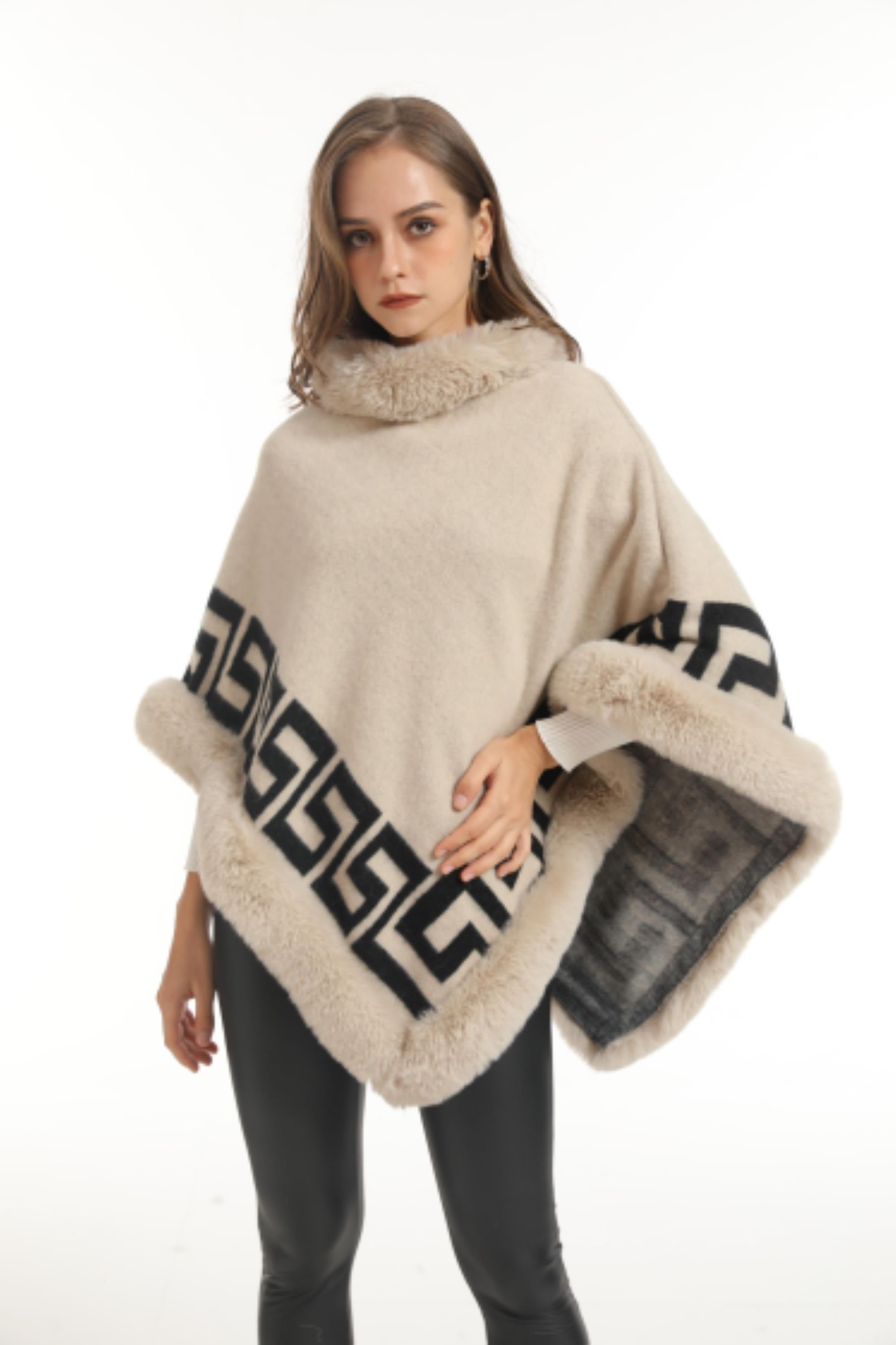 Geburtstag Elegante Strickponcho Schal Poncho Damen) Cape für Cardigan Warm Weihnachten FadenWelt Damen Poncho Frauen Phanie Frauen Beige Für (Winter und Geschenk