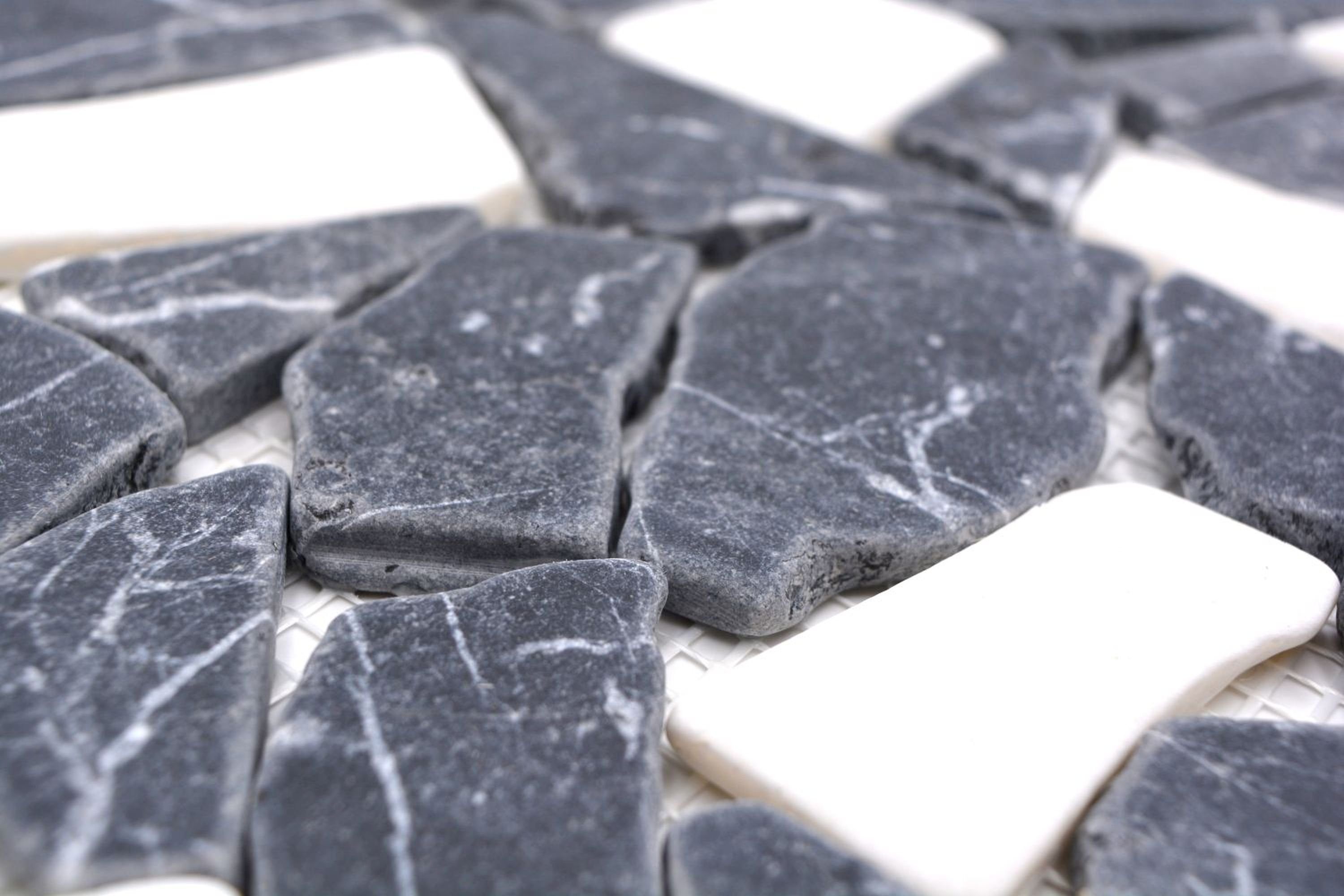 Mosani Mosaikfliesen Mosaik Bruch Marmor anthrazit schwarz Naturstein weiß Bad Küche
