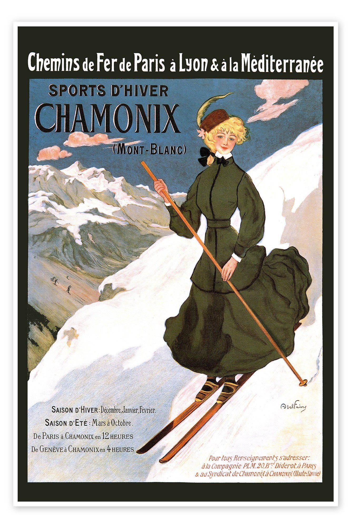 Posterlounge Poster Vintage Ski Collection, Abel Faivre Sports D'Hiver Chamonix, Vintage Illustration