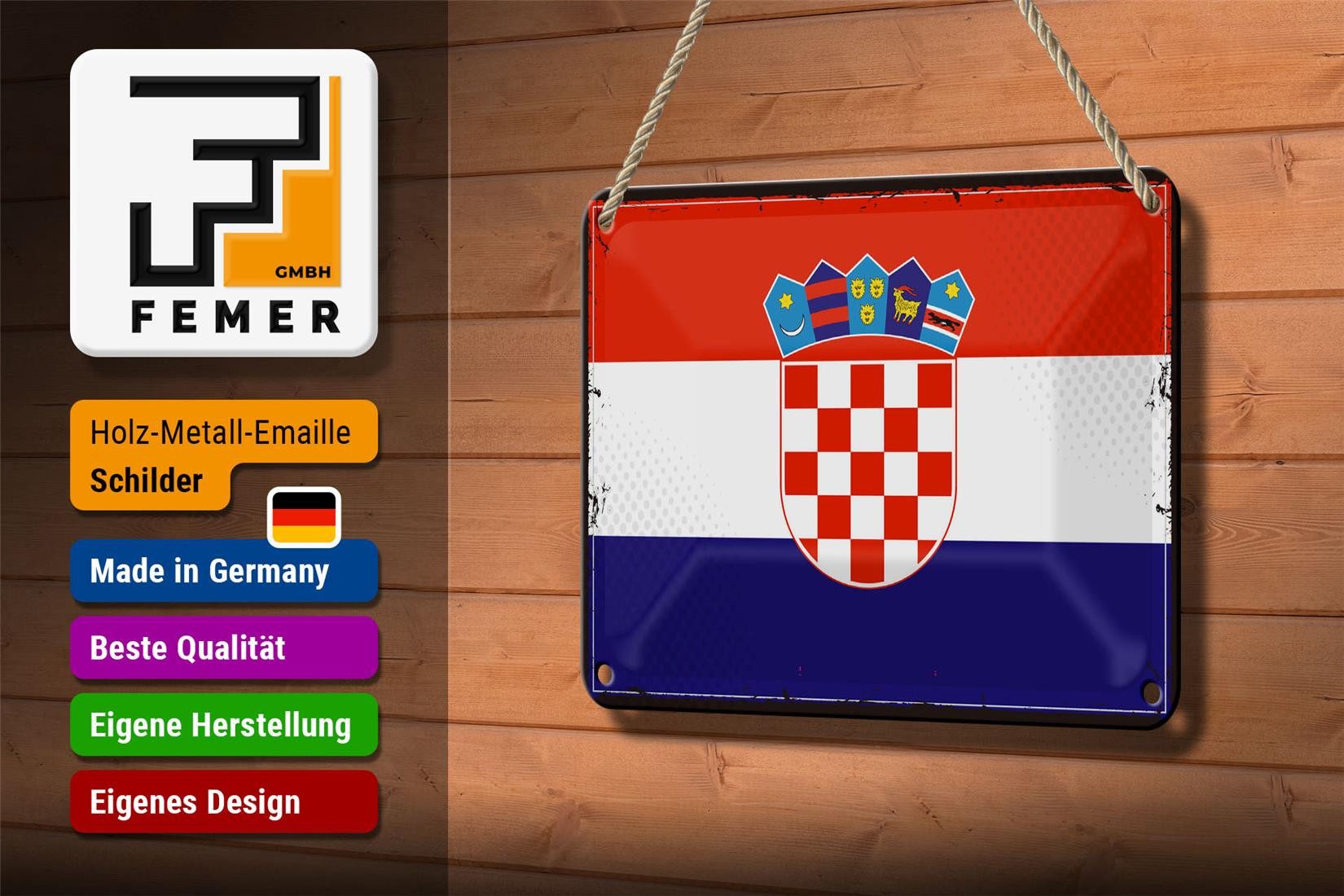 Femer GmbH Metallschild Flagge Kroatiens 18x12cm Retro Flag of Croatia, (1 St), gewölbte Oberfläche, abgerundete Ecken, umgeschlagene Kanten