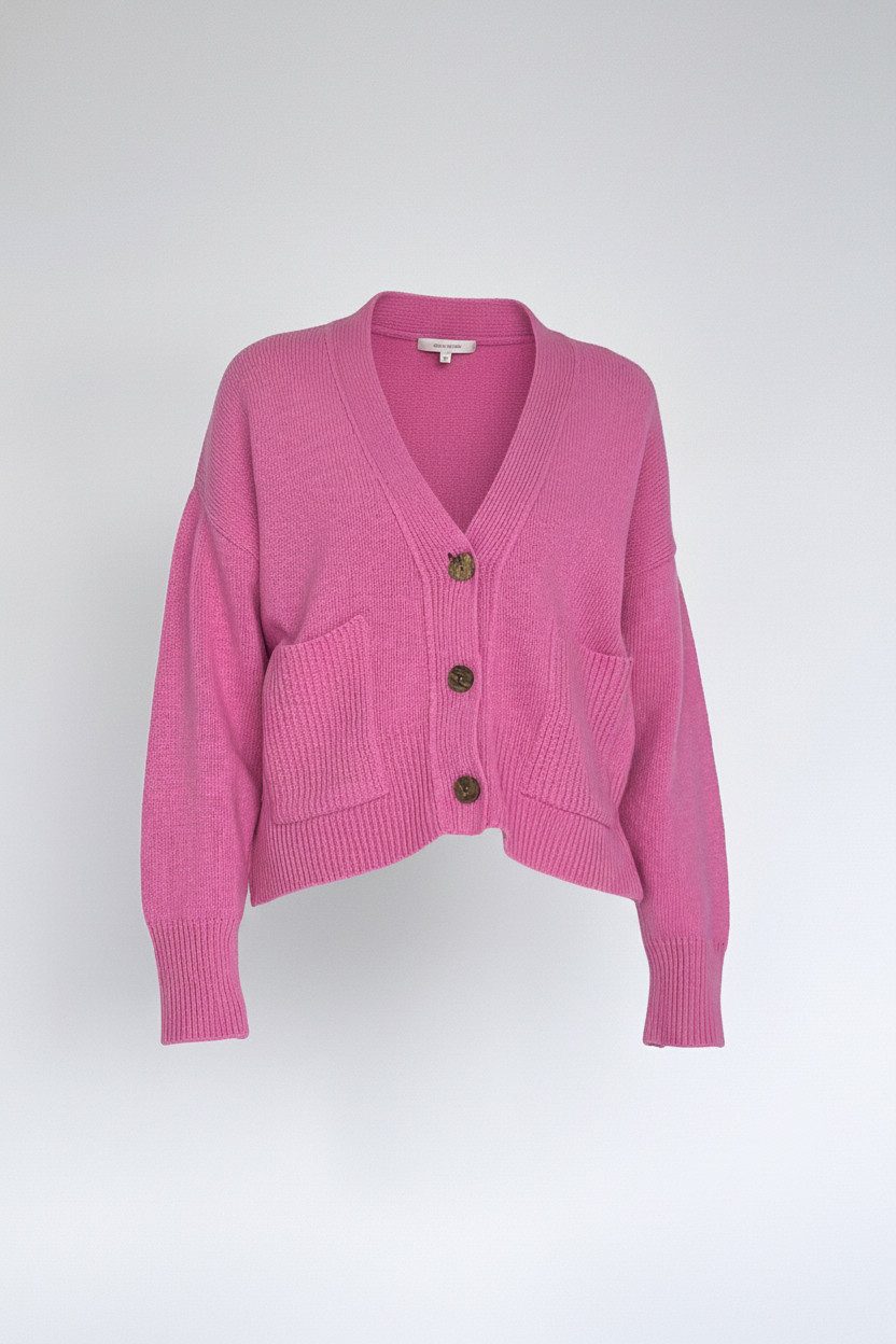 Zuckerwatte Strickjacke mit V-Ausschnitt aus weichem Merino Cashmere Blend