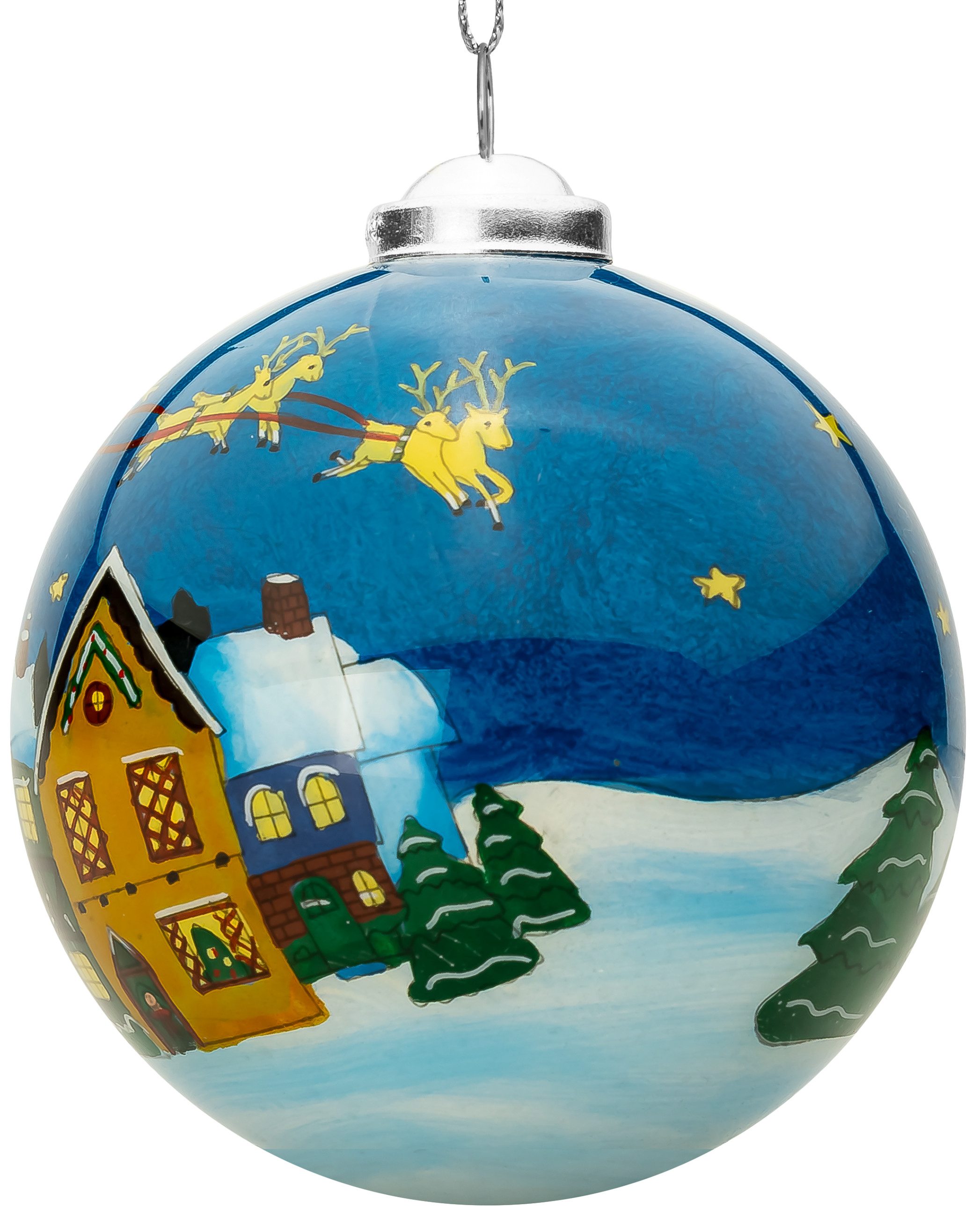 SIKORA Weihnachtsbaumkugel Innenglasmalerei Besondere Weihnachtskugel - K08-81 Winterdorf No.3, Christbaumschmuck aus Glas - per Hand bemalt - echte Handwerkskunst