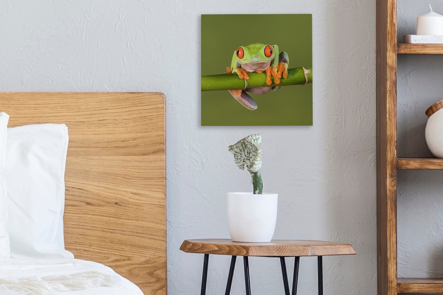 OneMillionCanvasses® Leinwandbild Frosch - Schlafzimmer Bilder Bambus (1 für - Leinwand Grün, St), Wohnzimmer