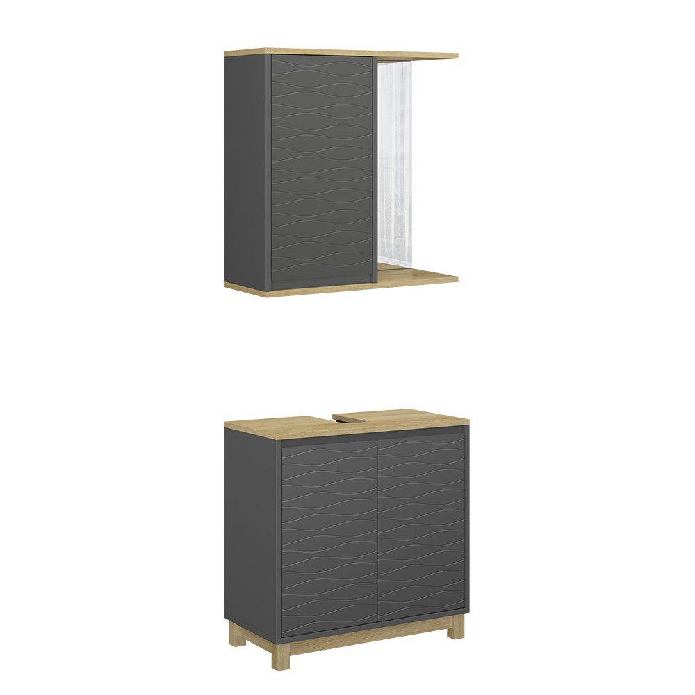 Badmöbel-Set Livia, Anthrazit/Eiche, 2 Teile