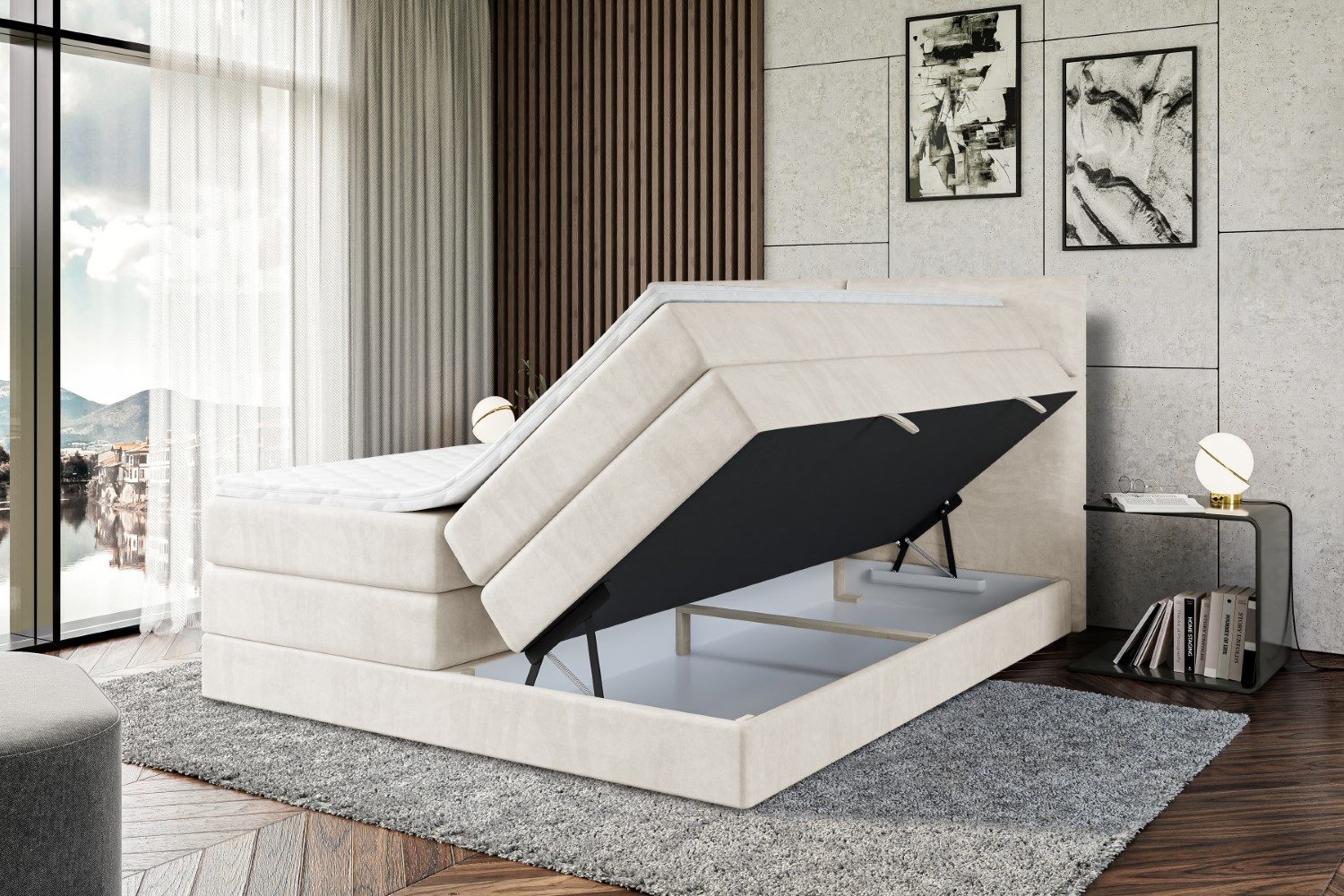 ALTDECOR Boxspringbett BOXI3 KING (Multipocket-Matratze H4, H3 Matratze Bonellfederung, Topper, Kopfteil)