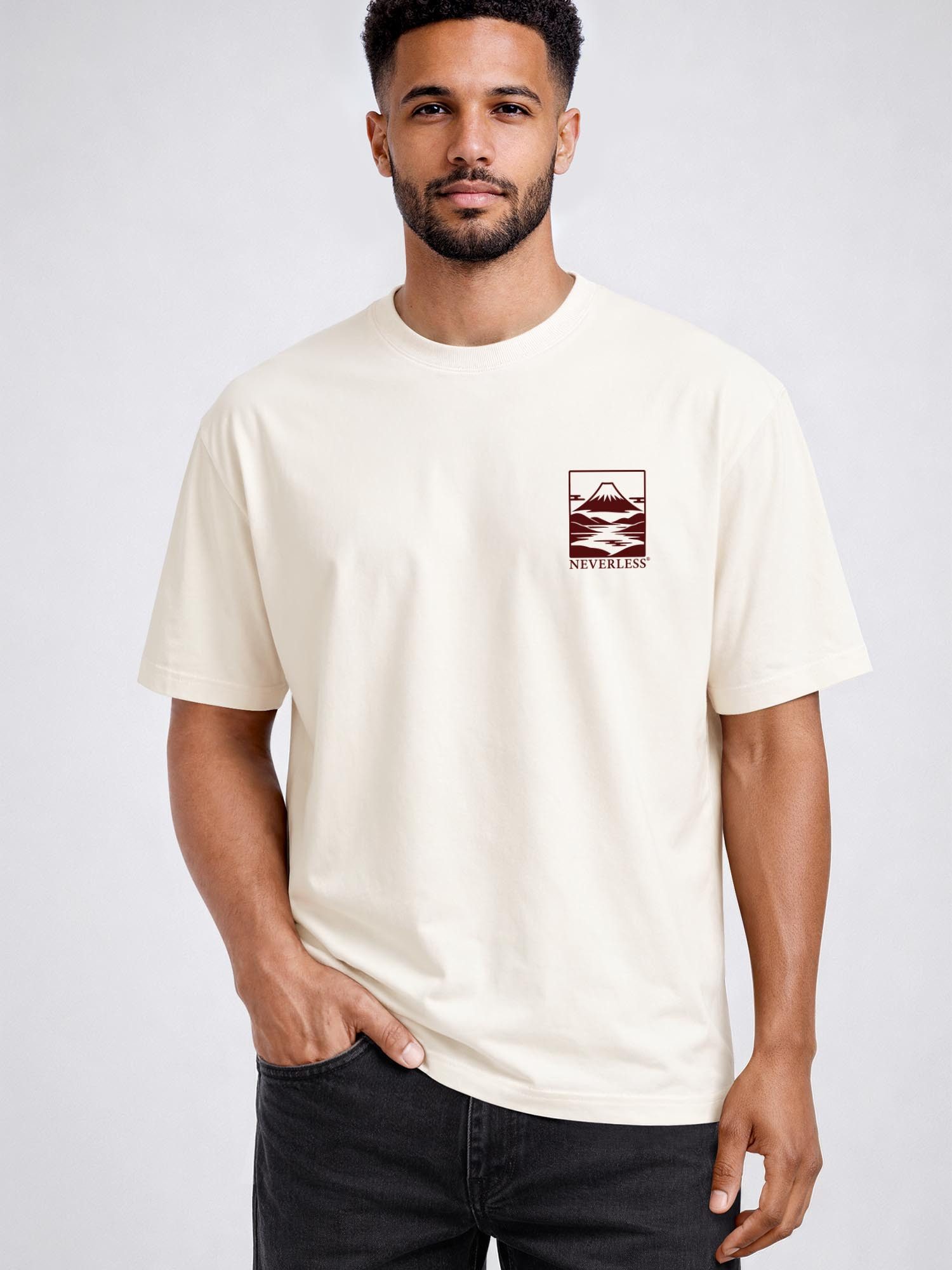 Neverless Oversize-Shirt Herren T-Shirt - Design Mount Fuji - Relaxed Fit Printshirt Sommer mit Print – Bild 4 von 5
