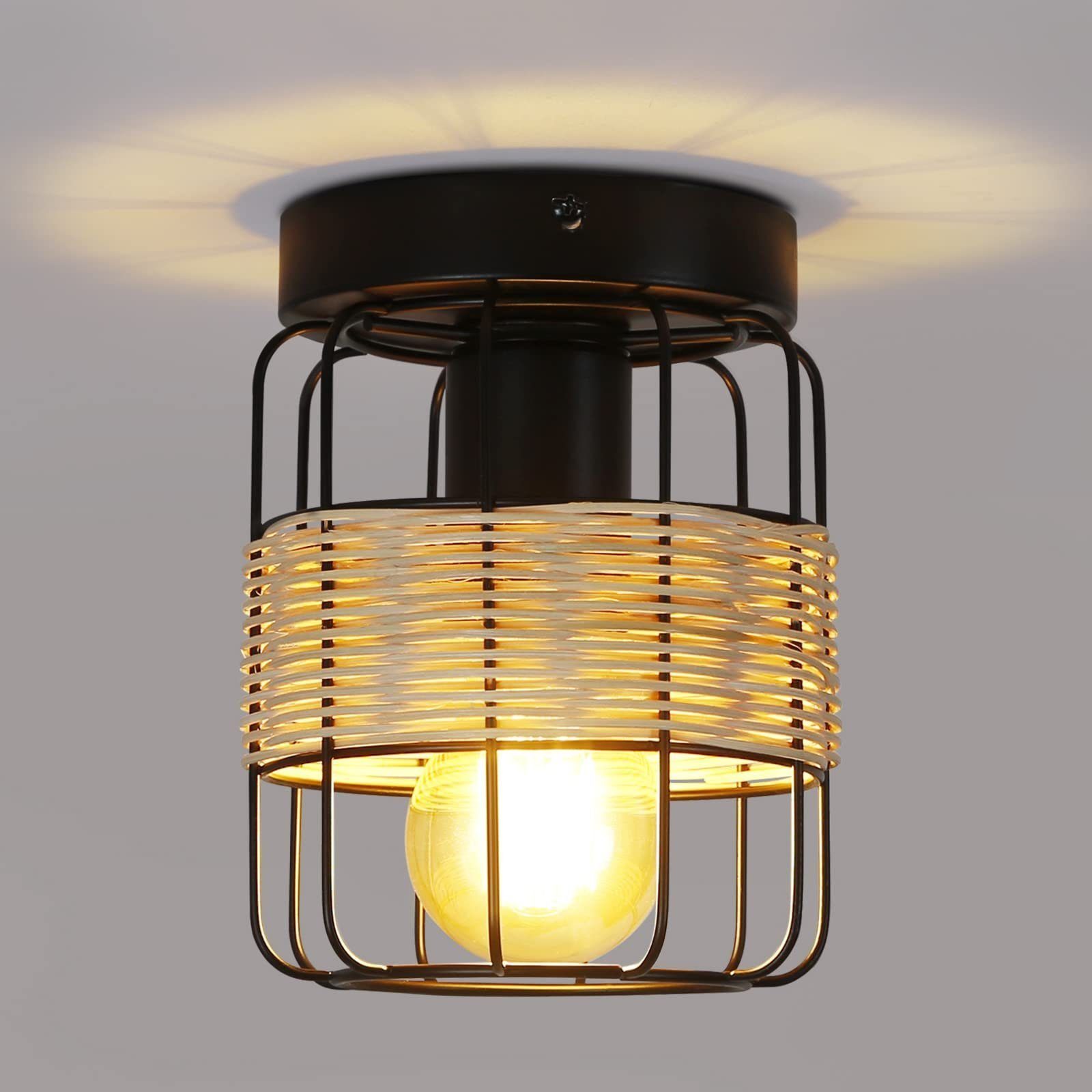 Nettlife Deckenleuchte E27 Rattan Industrial Retro Bambus Wohnzimmer Flur