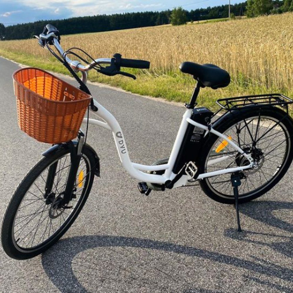 mit Kettenschaltung, City Gang 36V mit Korb Elektro Verstellbar, 26 Zoll Kettenschaltung, (12.5Ah Shimano 250W milchig Bike City Akku,Sitzhöhe Erwachsene mit Abnehmbarer Heckmotor, Korb,Damen Ebike E-Bike Fangqi für Fahrrad Pendler), SHIMANO, 6 Citybike