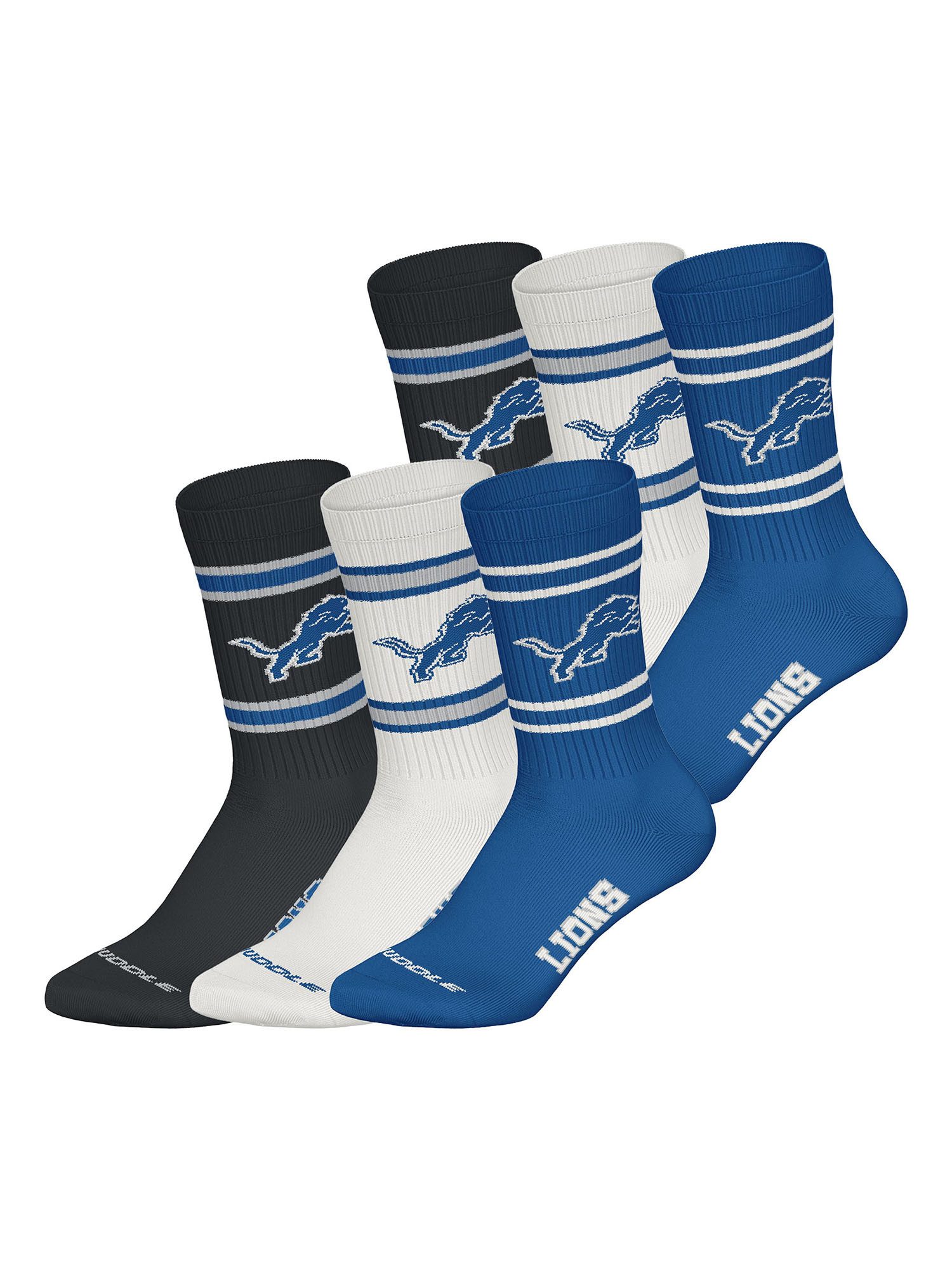 HUDDLE Freizeitsocken Detroit Lions Crew (6-Paar) Casual Socken, Alltagssocken, Bequeme Socken
