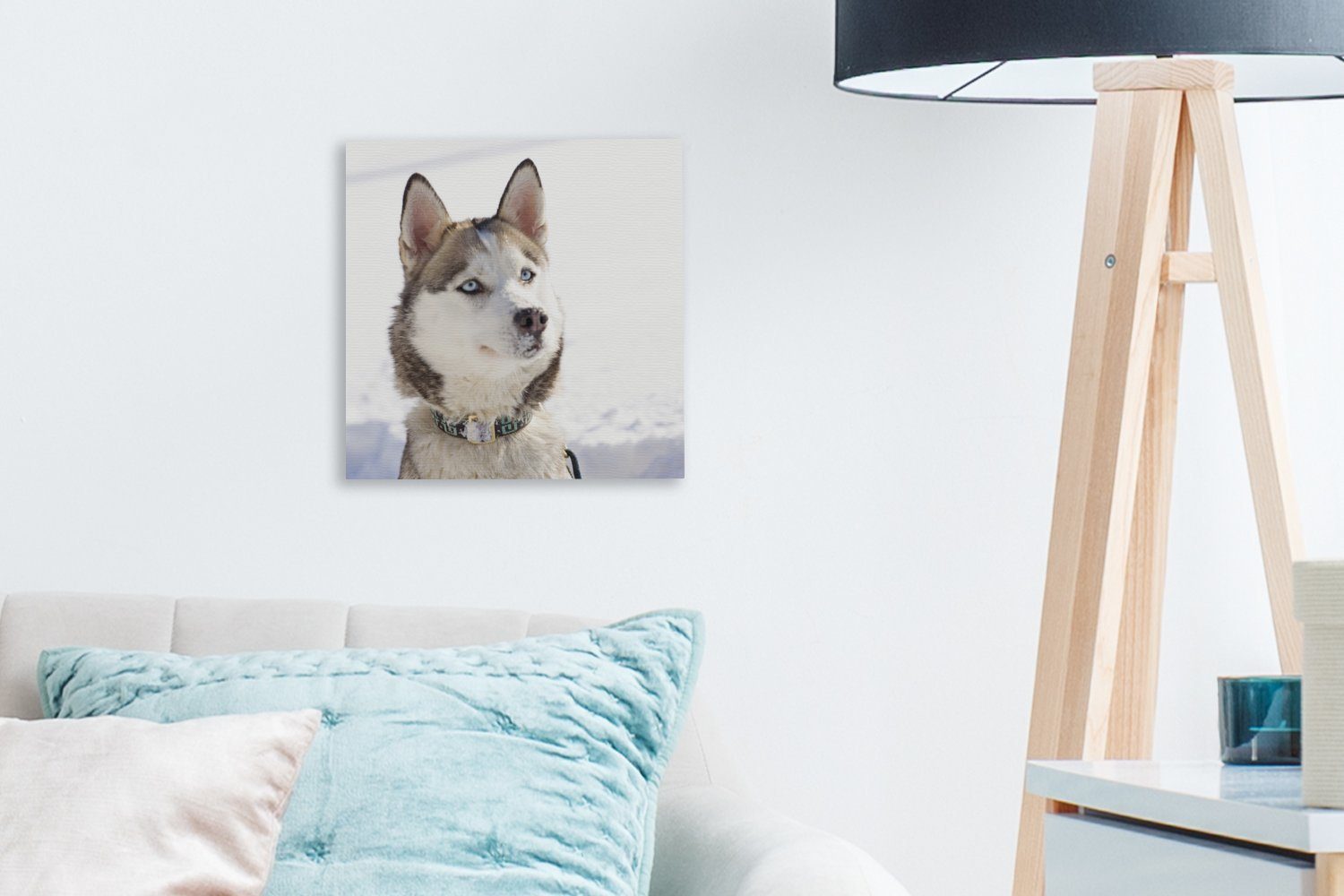 Bilder OneMillionCanvasses® für Sibirischer Wohnzimmer (1 St), Schlafzimmer Schnee, Leinwand im Schlittenhund Leinwandbild