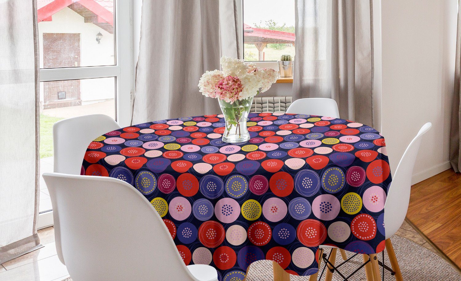 Abakuhaus Tischdecke Kreis Tischdecke Abdeckung für Esszimmer Küche Dekoration, Abstrakt Kreise und Punkte