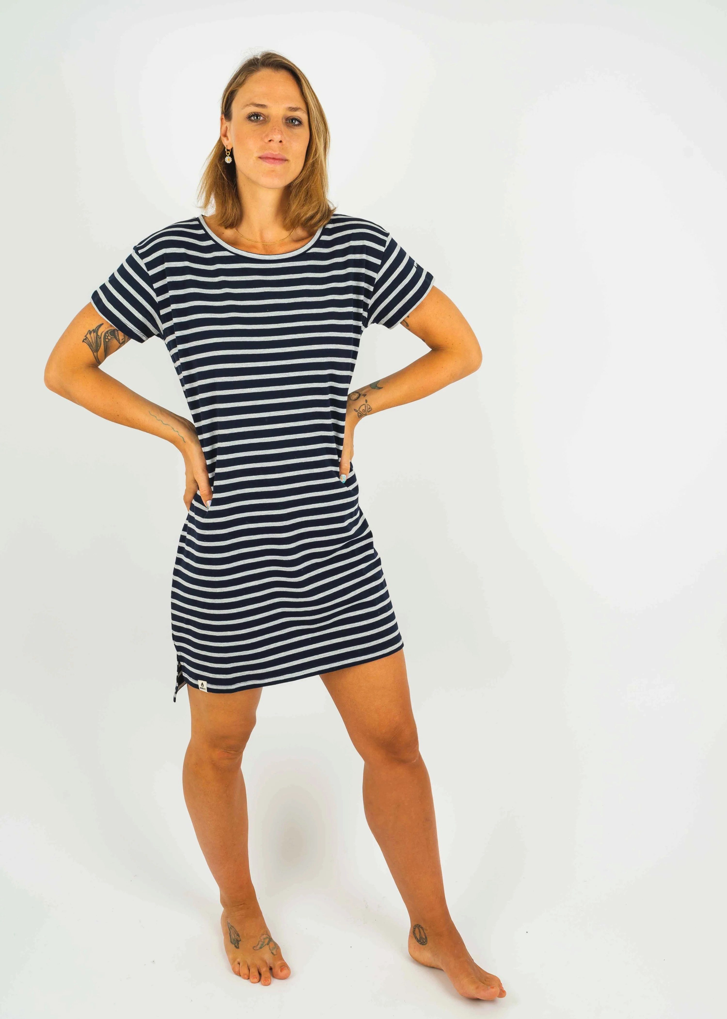 Noorlys Sommerkleid Damen T-Shirt-Kleid SPILLIG NavyAshStriped Unifarben