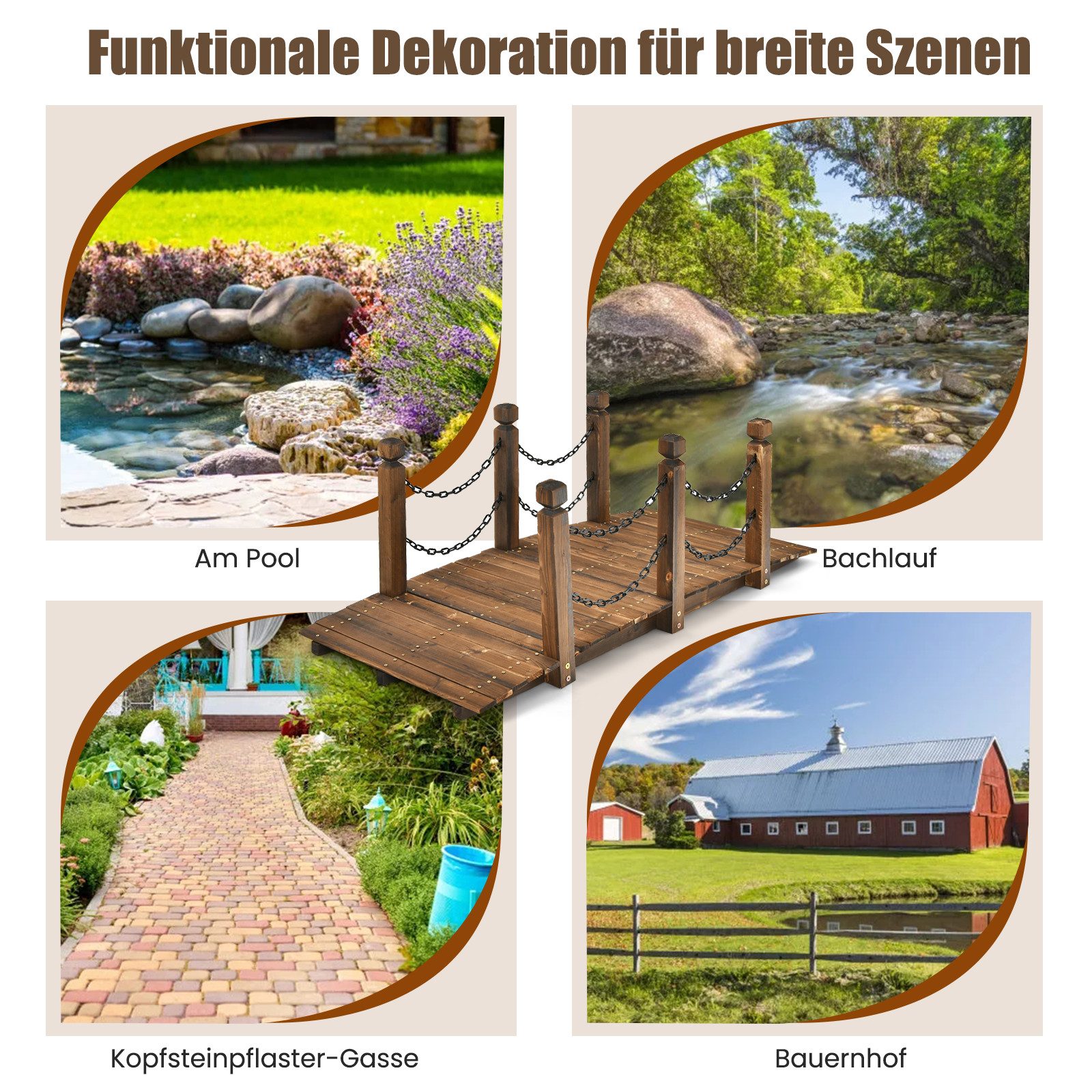 KOMFOTTEU Zierbrücke Holzbrücke, 150 x 67 günstig online kaufen