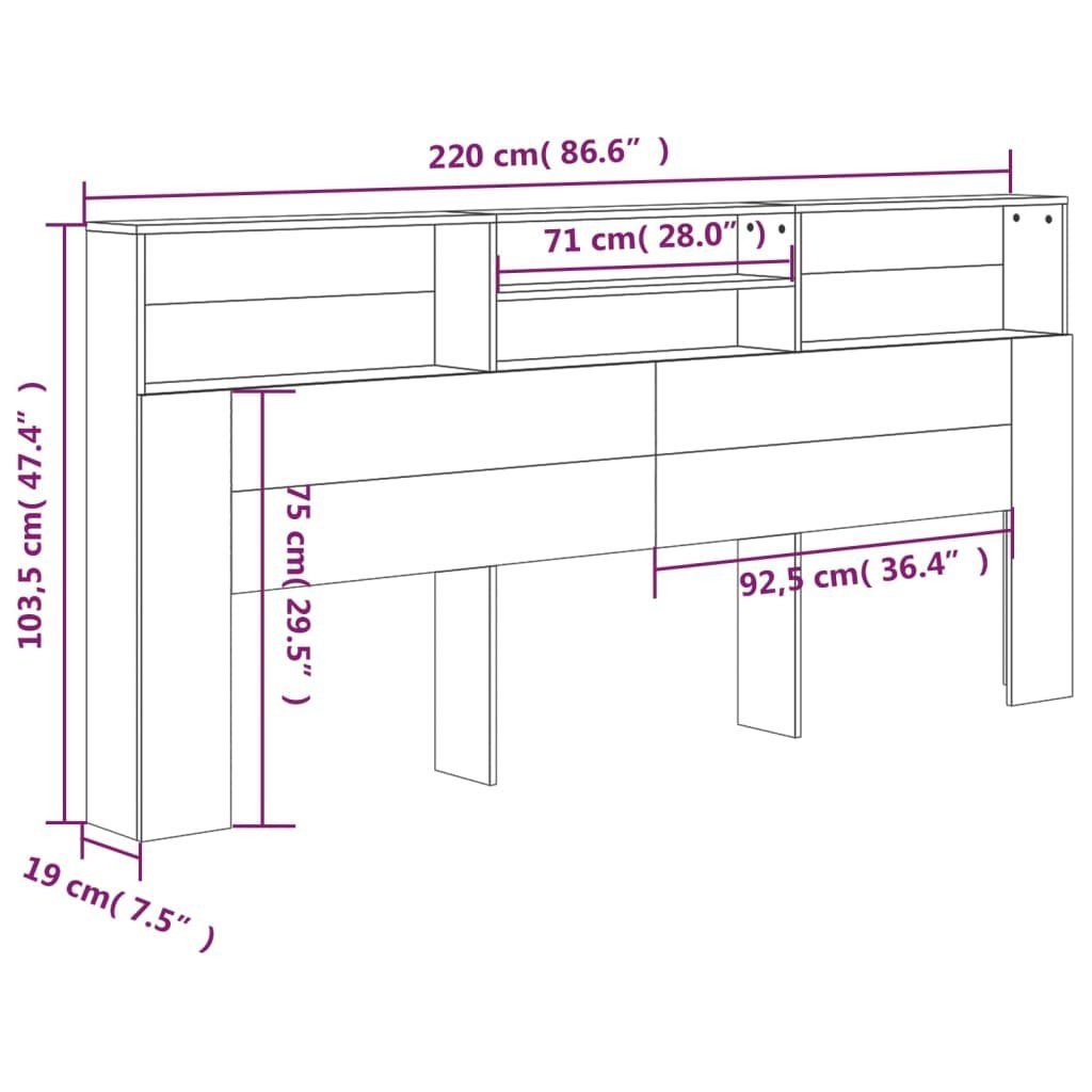 (1 Hochglanz-Weiß vidaXL Ablagen Kopfteil cm, mit Kopfteil 220x19x103,5 St)