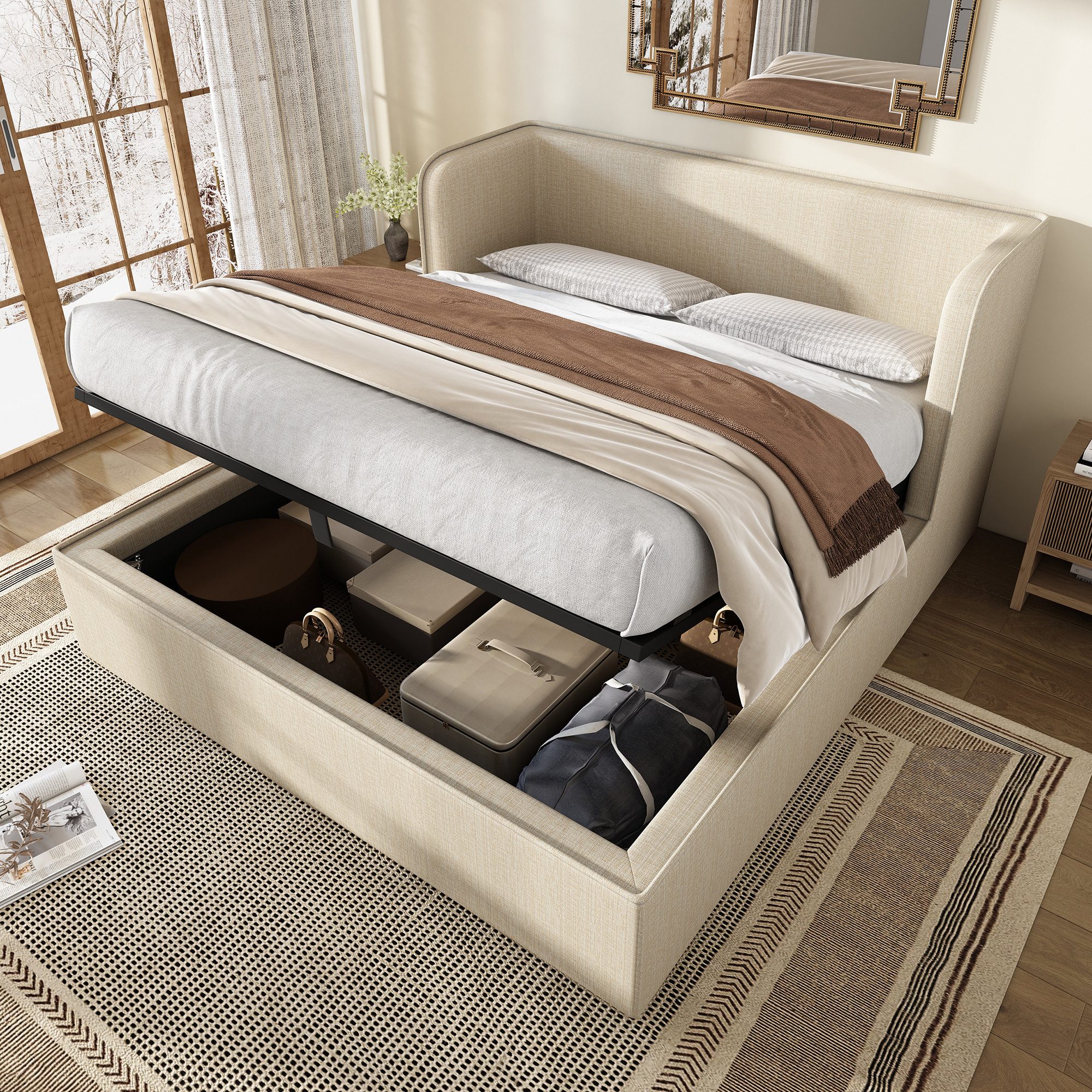 BlingBin Stauraumbett Doppelbett (1-tlg., Hydraulisch Polsterbett günstig online kaufen