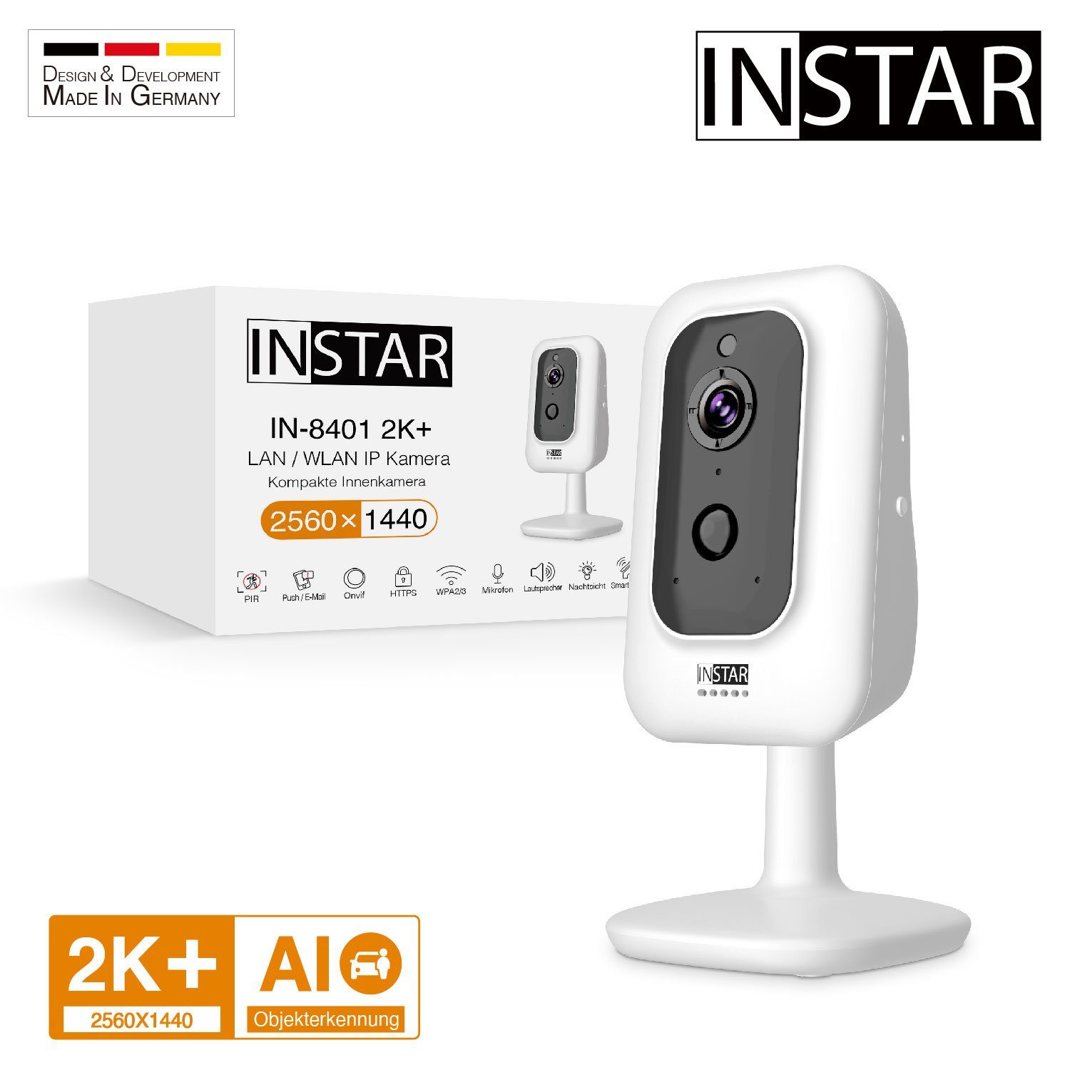 INSTAR IN-8401 2K+ IP-Überwachungskamera (PIR Sensor, IP Kamera, CCTV, kleine Innenkamera, Geräuscherkennung)