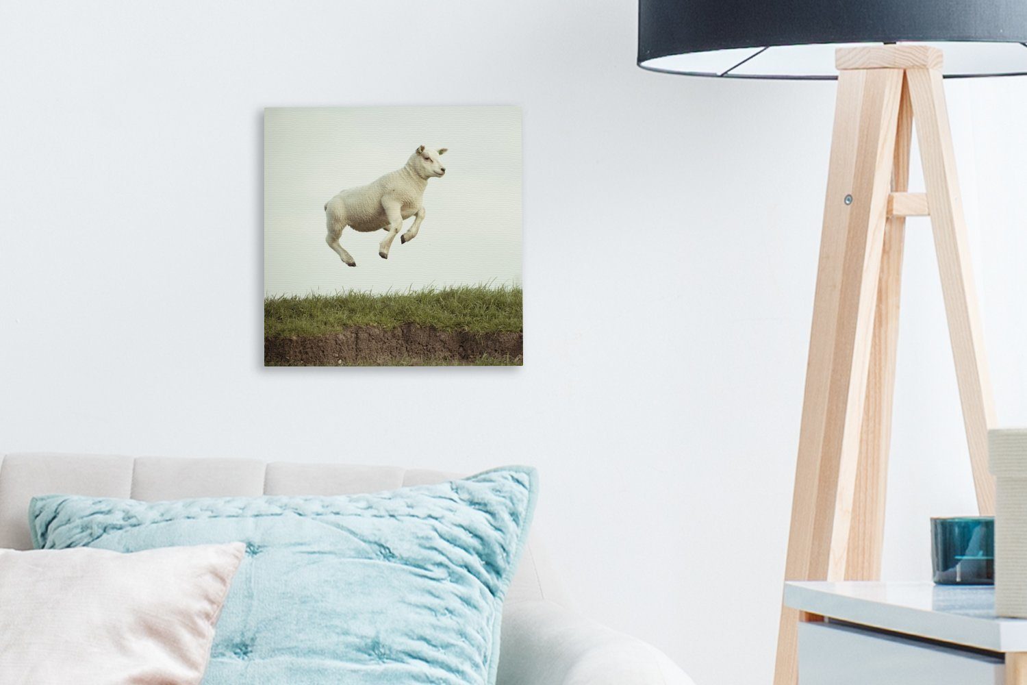 Wohnzimmer Bilder St), - Schaf (1 Leinwandbild Sprung, Schlafzimmer Lamm - für OneMillionCanvasses® Leinwand