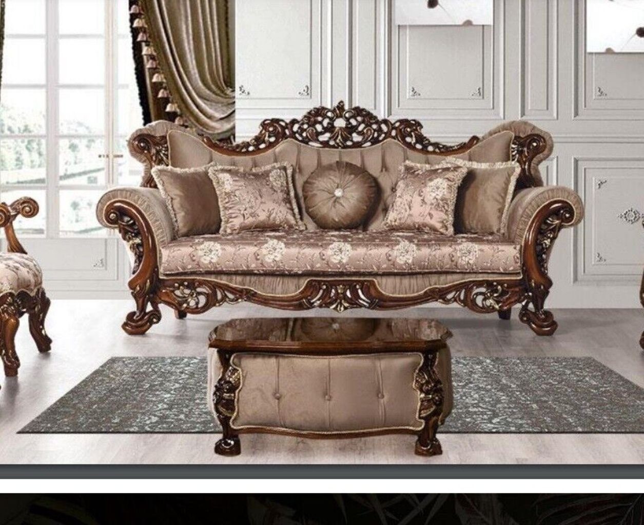 JVmoebel 3-Sitzer Sofa 3 Sitzer Klassischer Dreisitzer Sofas Stoff Textil Design Barock, 1 Teile