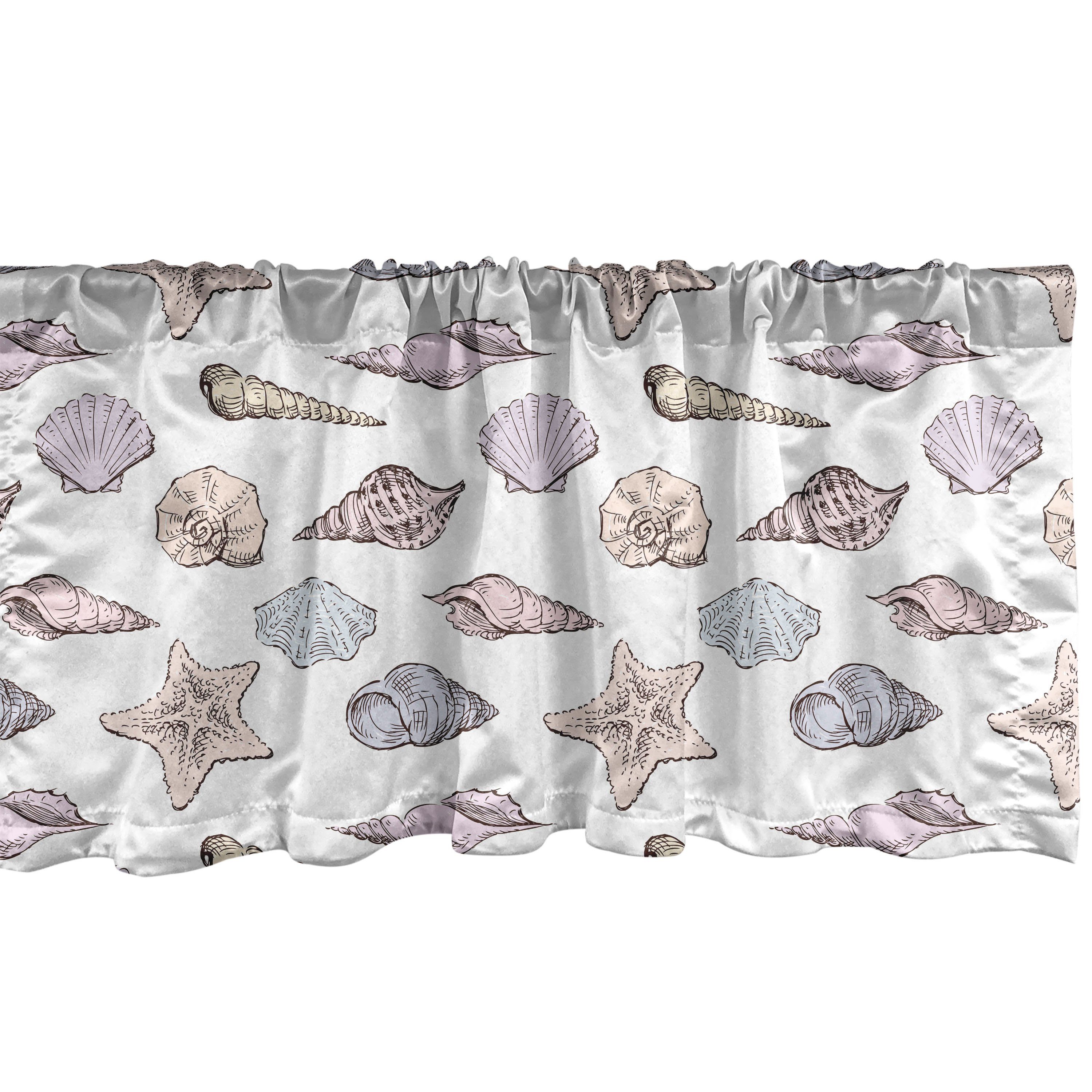 Scheibengardine Vorhang Volant für Küche Schlafzimmer Dekor mit Stangentasche, Abakuhaus, Microfaser, Leben im Meer Seashell Skizzen Muster