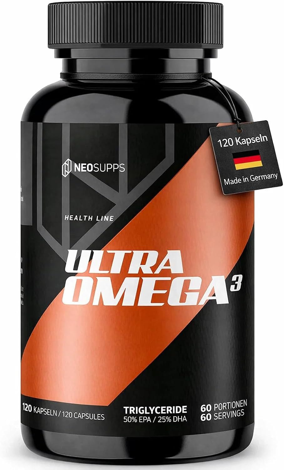 Neosupps Omega 3 hochdosiert, 2000mg Fischöl Dosis 500mg EPA & 250mg DHA, 120 Kapsel, unterstützt Herz, Gehirn, Augen, Gelenke & Haut, 60 Tagesportionen