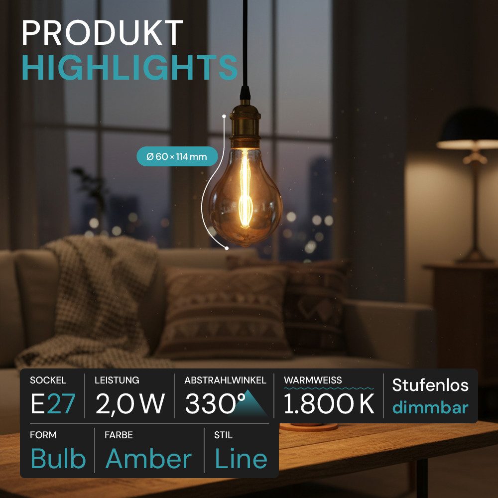 LUXULA LED-Leuchtmittel LUXULA LED-Leuchtmittel E27 2 W 1800 K Warmweiß, E27, Warmweiß, LED Leuchtmittel für klassisches, hochwertiges Design