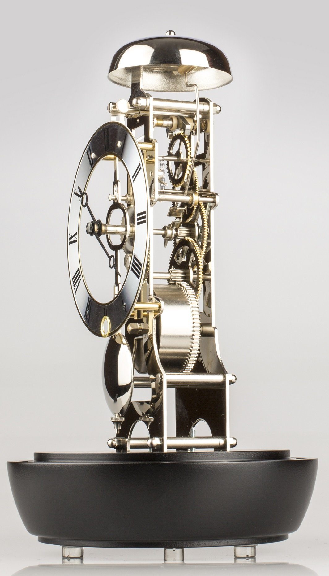 Hermle Pendeltischuhr Skelettwerk verchromt mit stündlichem Schlag auf Glocke 23019-740791