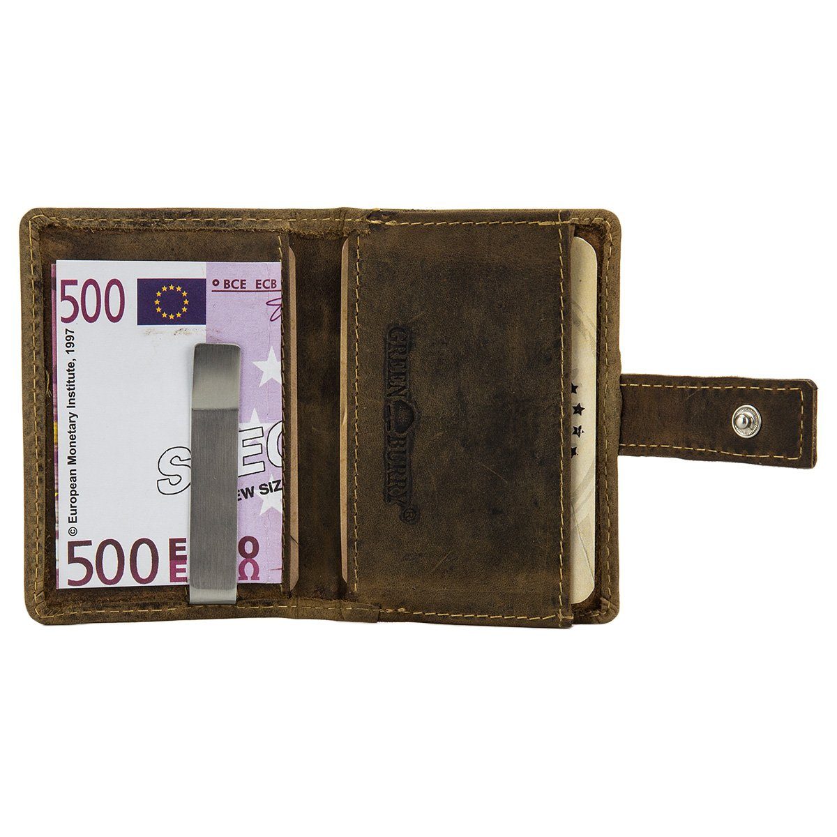 Geldklammer RFID Kartenhalter Greenburry Leder Vintage 1642 Geldbörse Dollarclip