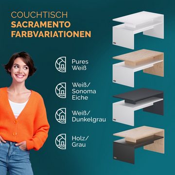 Casaria Couchtisch Sacramento, 92x51x48 cm Kratzfest Holz 50kg Belastbarkeit Modern Groß Wohnzimmer