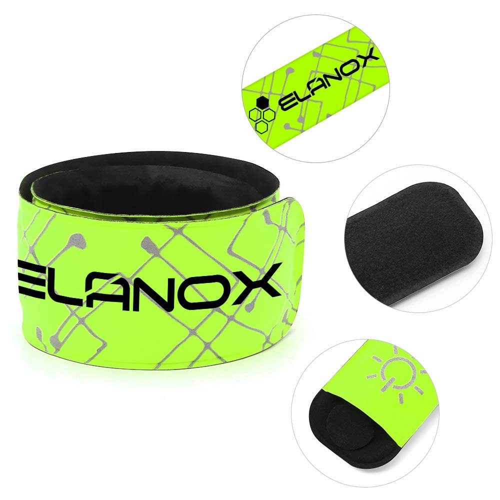 ELANOX LED Reflektorband 1 x Outdoor mit Batterie Blinklicht Sport Leuchtband LED grün Armband Sicherheitslicht