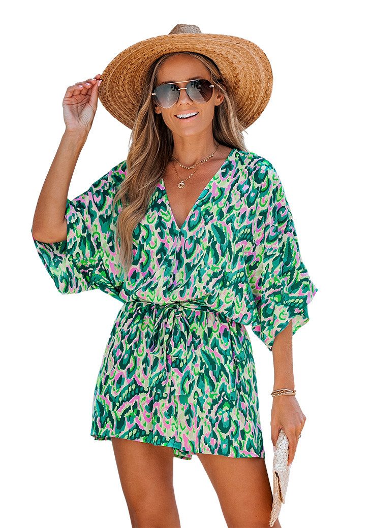 Cupshe Повзунки Halbarm Weites Bein Mini Einteiler mit Bindegürtel