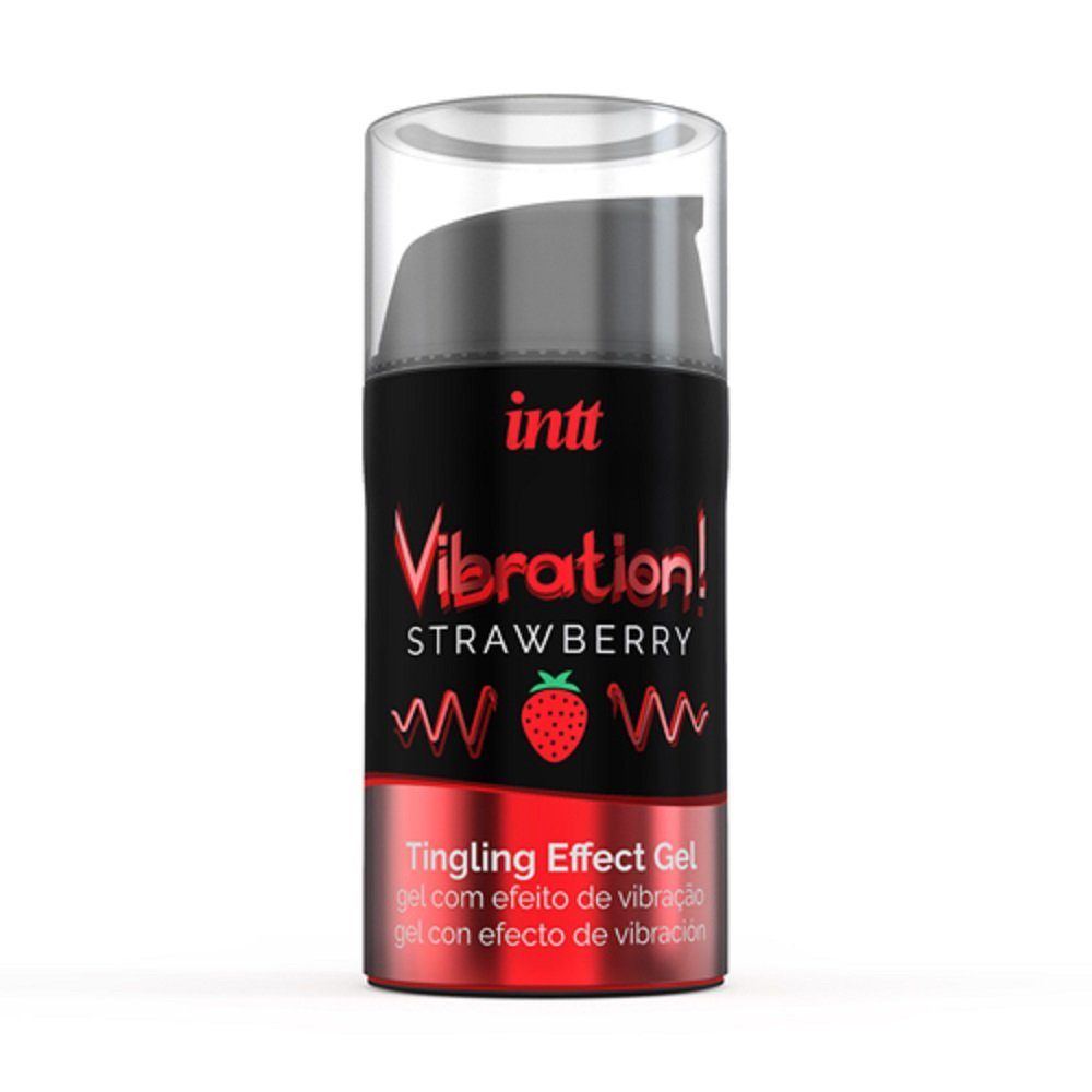 INTT Stimulationsgel Vibration! Strawberry - für einen intensiven Orgasmus, Flasche mit 15ml, 1-tlg., prickelndes Intimgel mit Geschmack (Erdbeere)