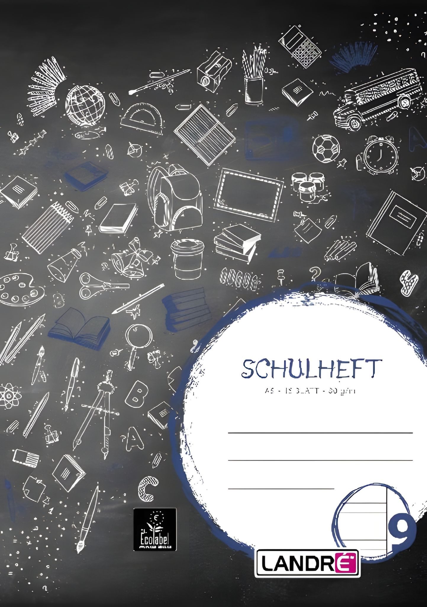 LANDRE Schulheft LANDRÉ Schulheft A5, 16 Blatt, 80 g/m², Lineatur 9 (liniertt mit Rand