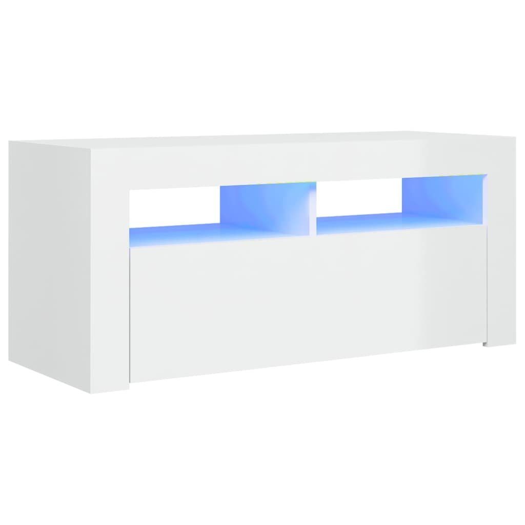 vidaXL TV-Schrank NA TV-Schrank mit LED Leuchten Hochglanz-Weiß 90x35x40 cm Lowboard