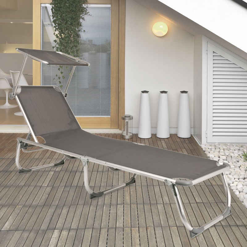 etc-shop Gartenstuhl, Sonnenliege mit Sonnendach KISO grau Dreibeinliege Alu/Stahl/Textilene