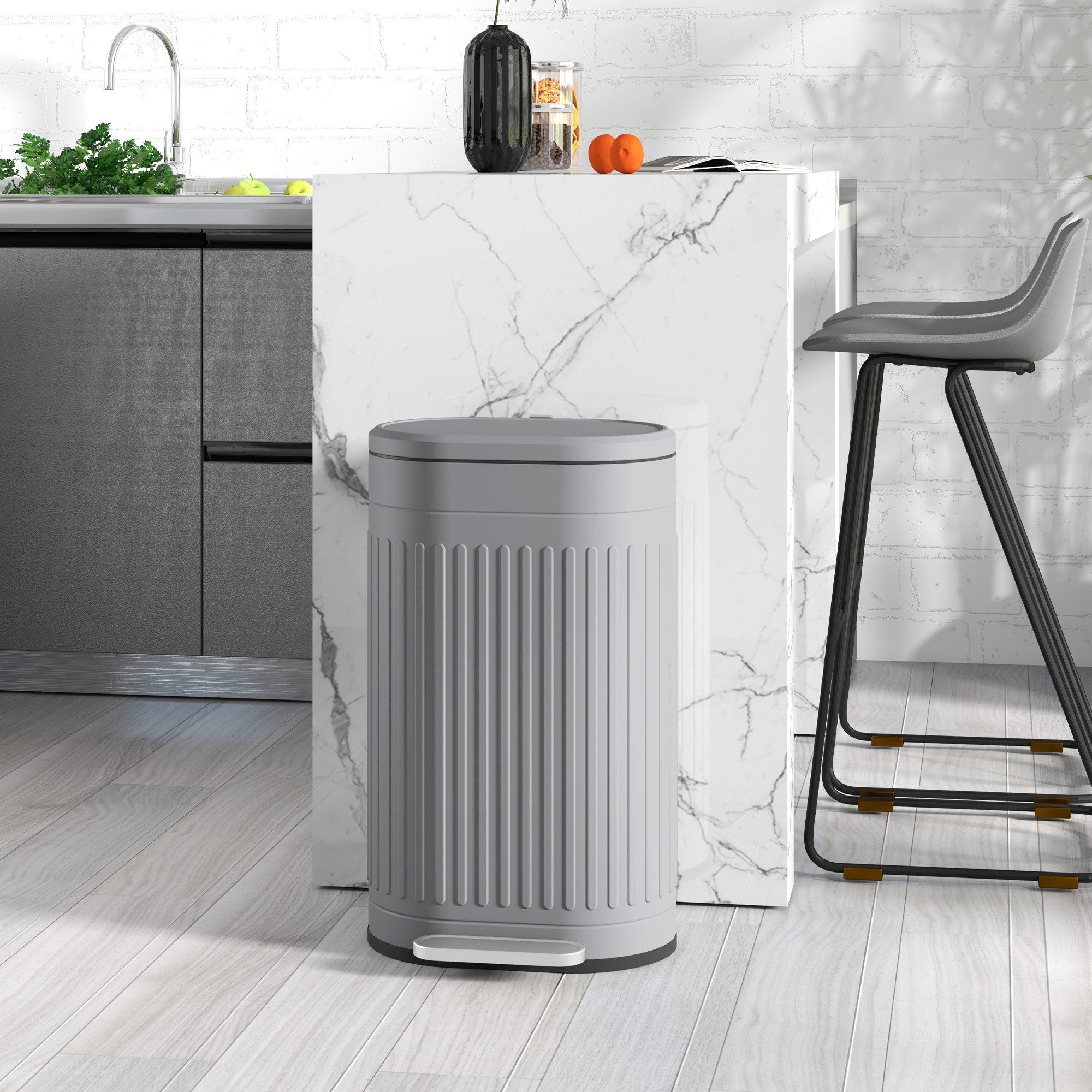 HOMCOM Mülltrennsystem Mülleimer 30L Treteimer mit Deckel und Fußpedal, für Wohnzimmer, Büro, Grau, 36,5 x 31,2 x 60,8 cm