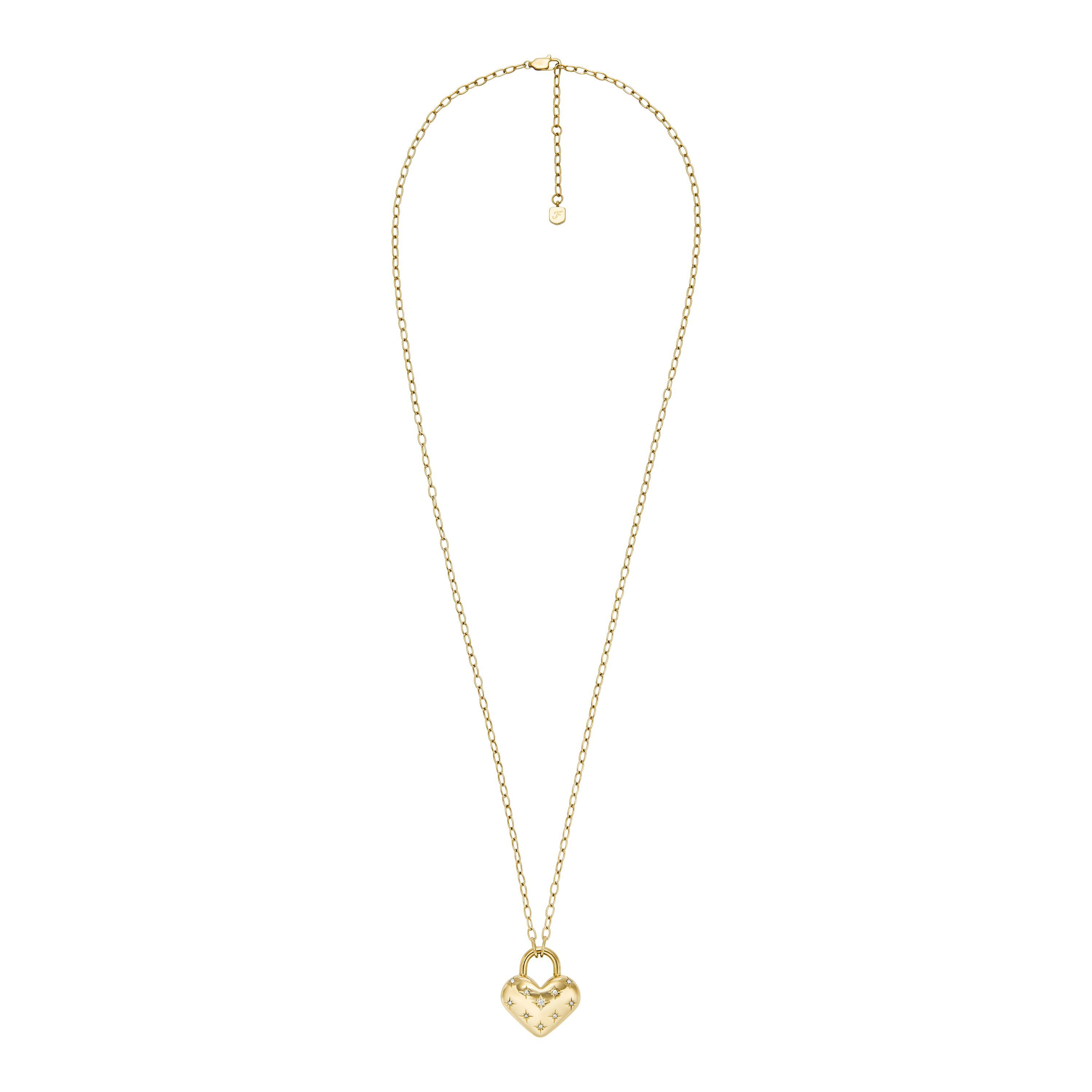 Fossil Kette mit Anhänger Schmuck Geschenk Edelstahl SADIE Herz, mit Glasstein