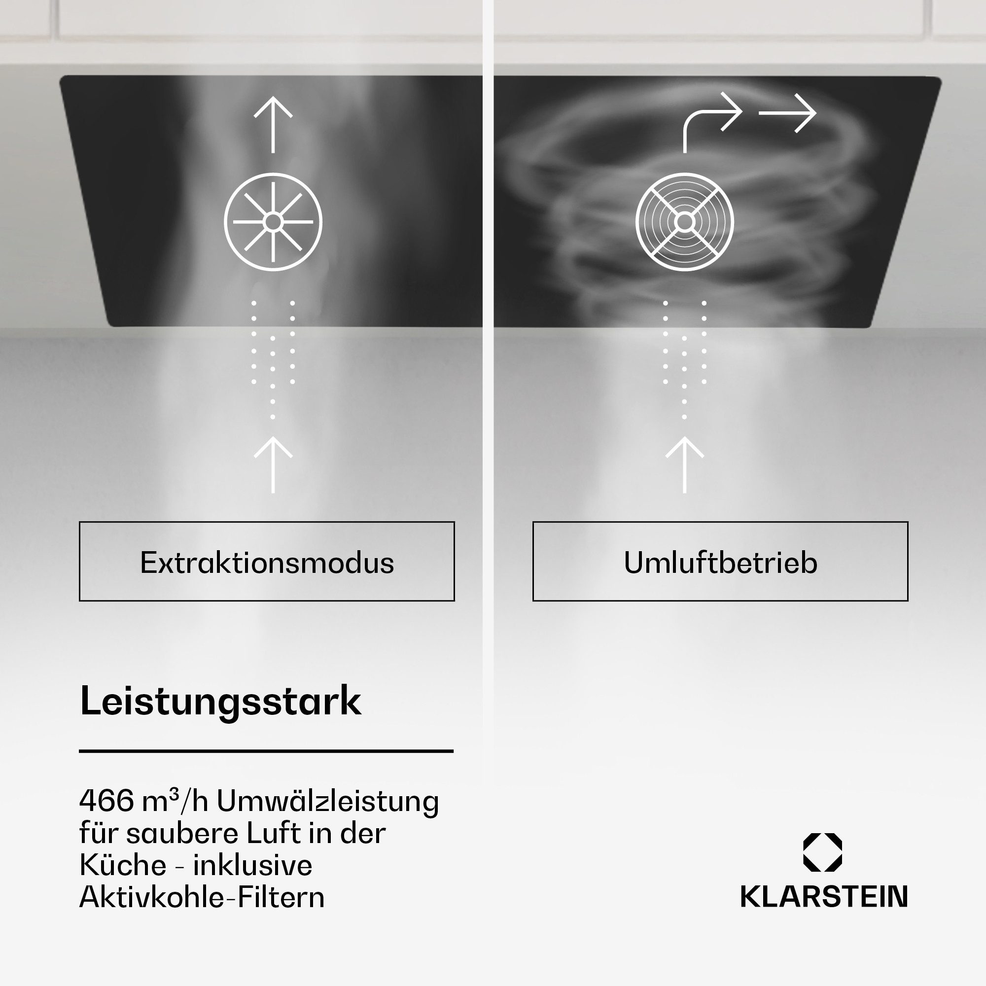 Klarstein Deckenhaube Hektor Serie Hektor Eco Lüfterbaustein 72 cm 466 m³/h Touch Sicherheitsglas LED Dunstabzugshaube Einbau Abluft Umluft mit Aluminium & Akti – Bild 4 von 5