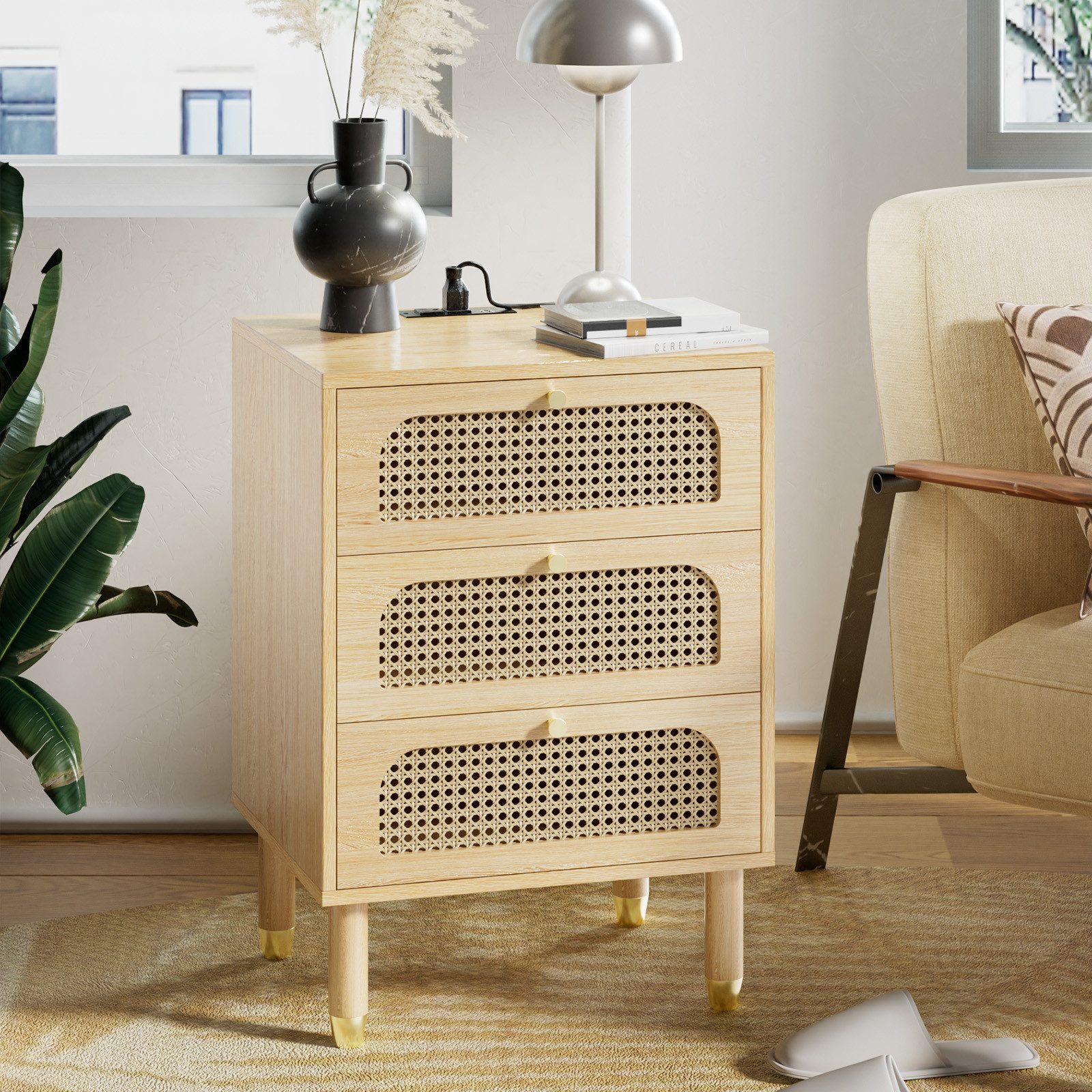 VINGLI Nachttisch Rattan mit Ladenfunktion, Beistelltisch günstig online kaufen