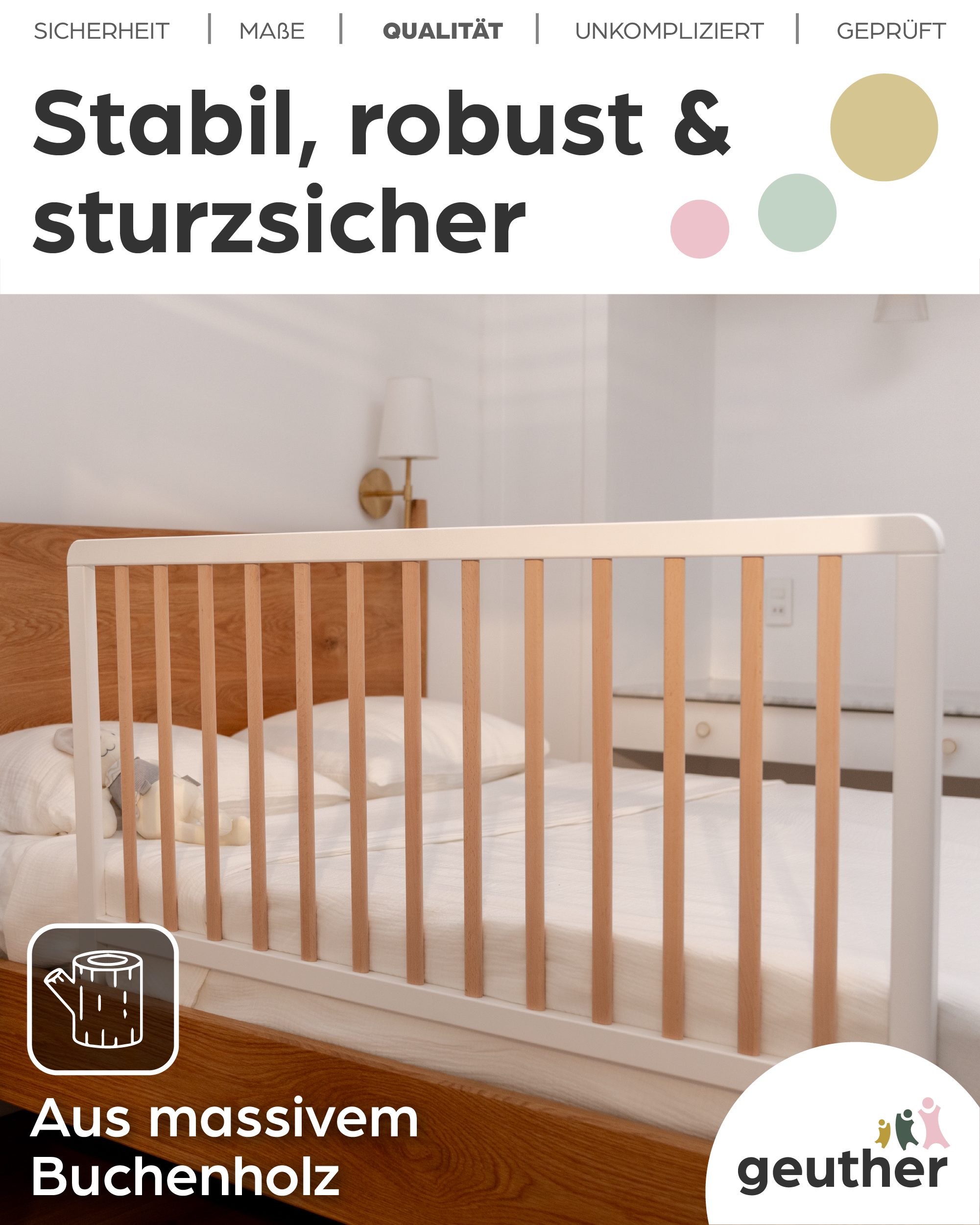 Geuther Bettschutzgitter Bettschutzgitter „Lissi“ – 60 cm hoch, 110 cm lang, auch für Boxspringbetten geeignet – Bild 4 von 5
