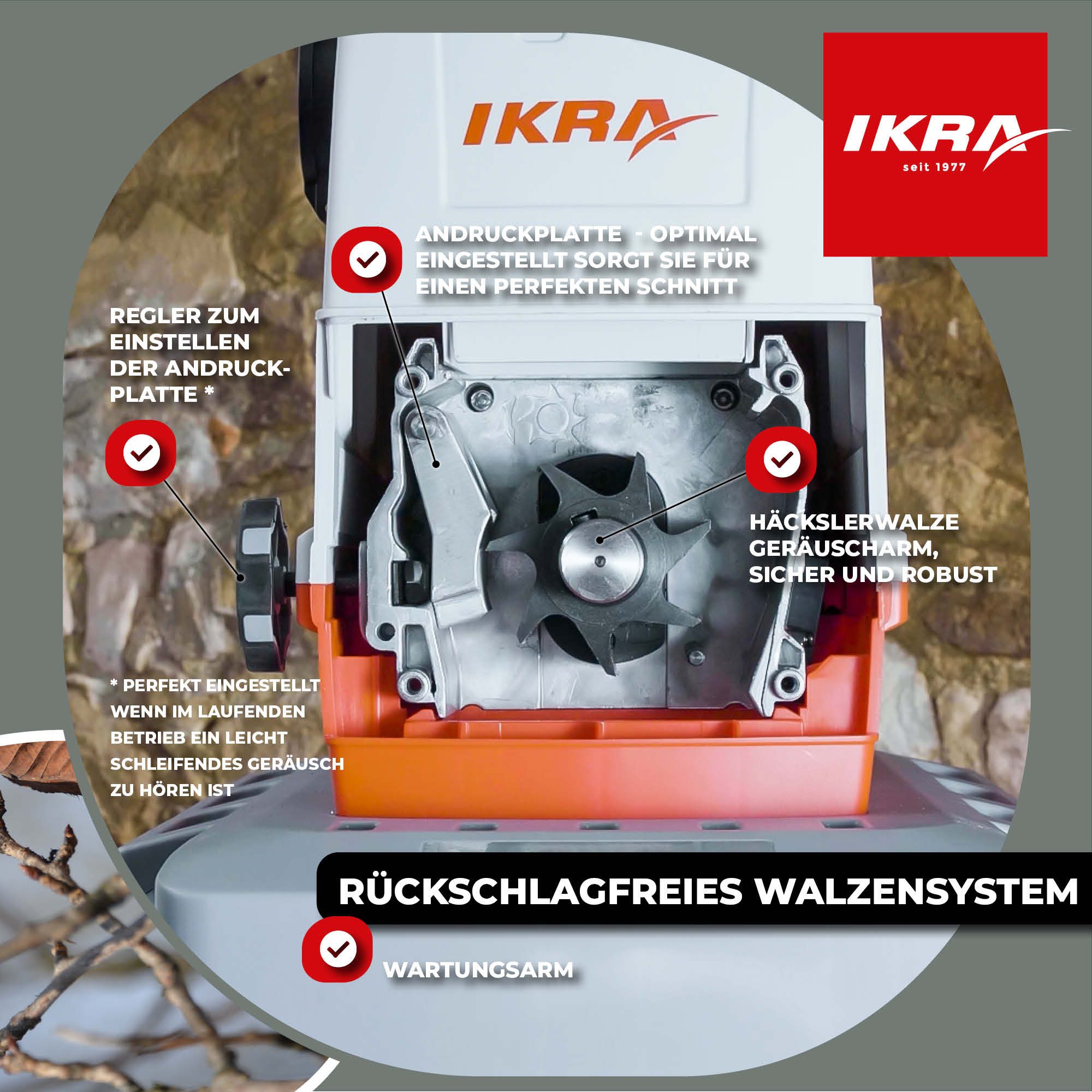 ikra GmbH Häcksler ILH 2800, 4,4 cm max. Astdurchmesser, (inkl. Stopfer & Fangkorb 60 Liter), 2800 W, Walzenhäcksler – Bild 5 von 5