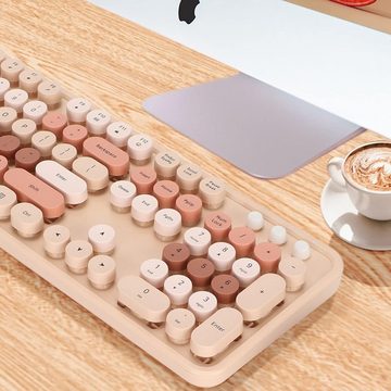 Yunseity Drahtloses, Kit mit 104 Tasten Tastatur- und Maus-Set, mit mädchenhaftes Flair, Ergonomisch, spielerisch,Problemlos bedienbar