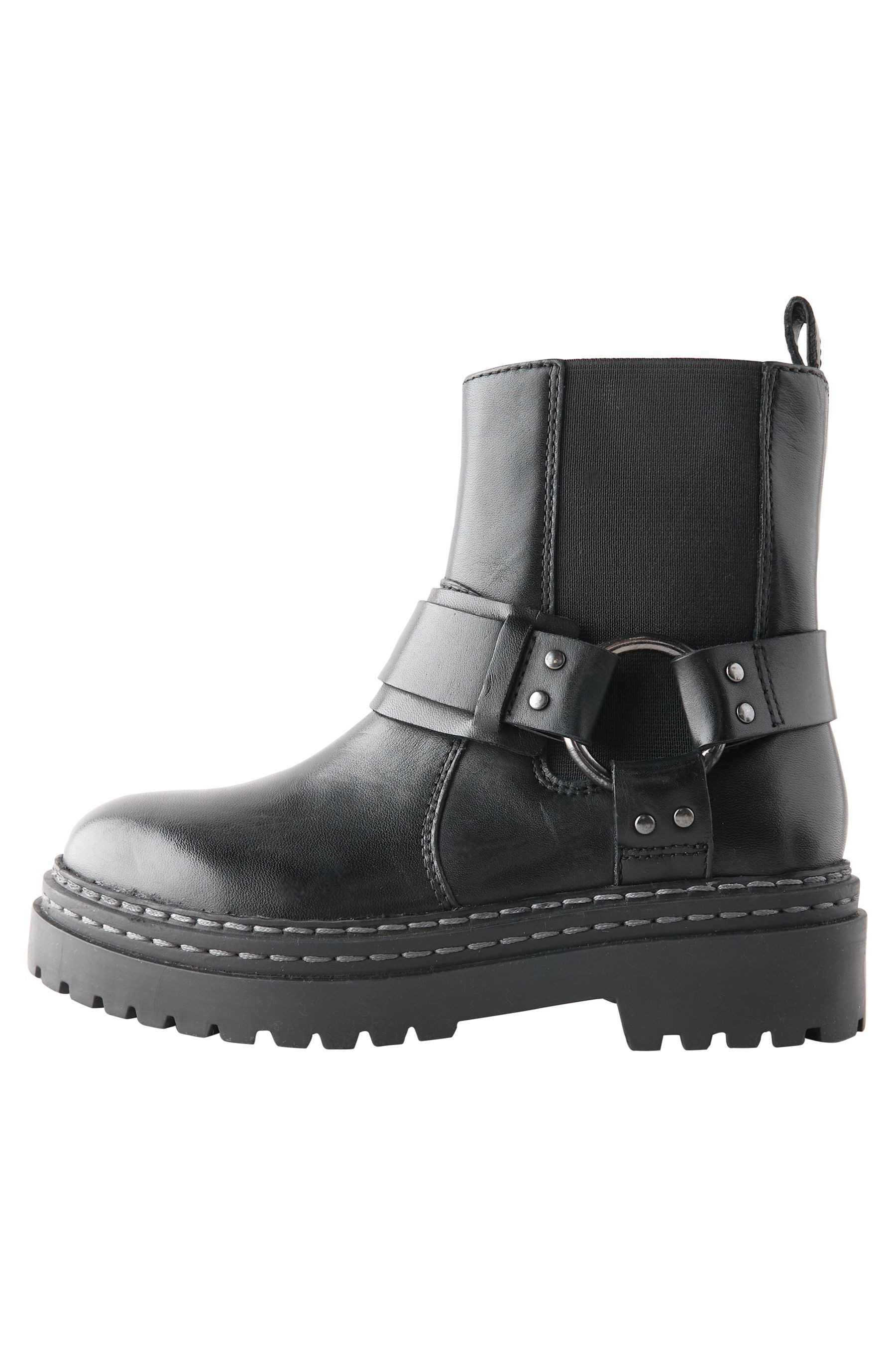 Derbe Lederstiefel mit Harness, weite Passform Stiefel