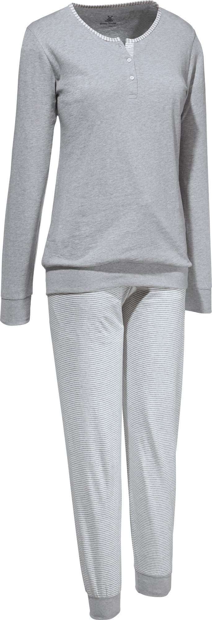 Damen-Schlafanzug Streifen Erwin Pyjama Müller Single-Jersey