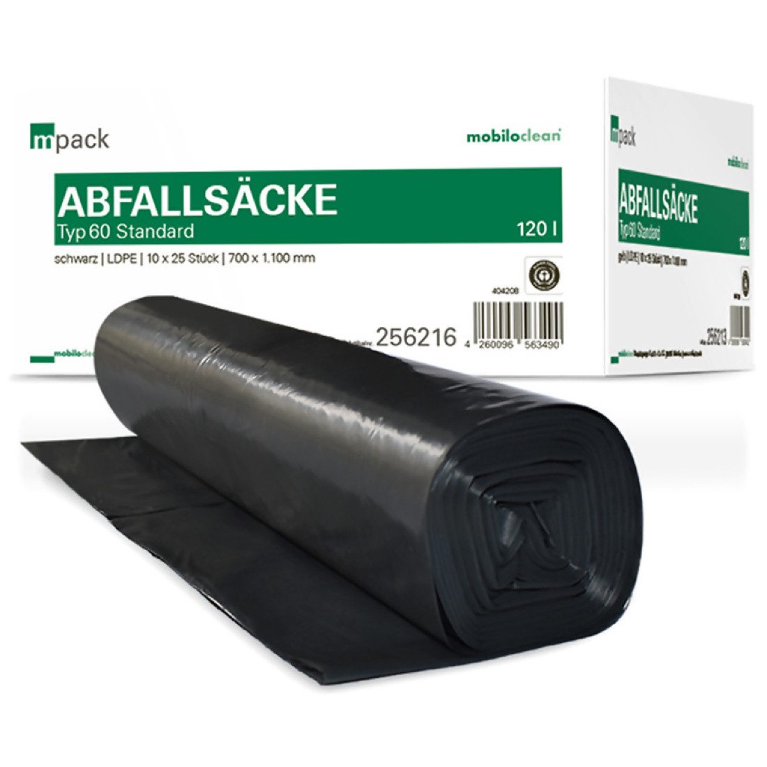 Mobiloclean Müllsack mpack Abfallsäcke 120 Liter T60 (36my) schwarz