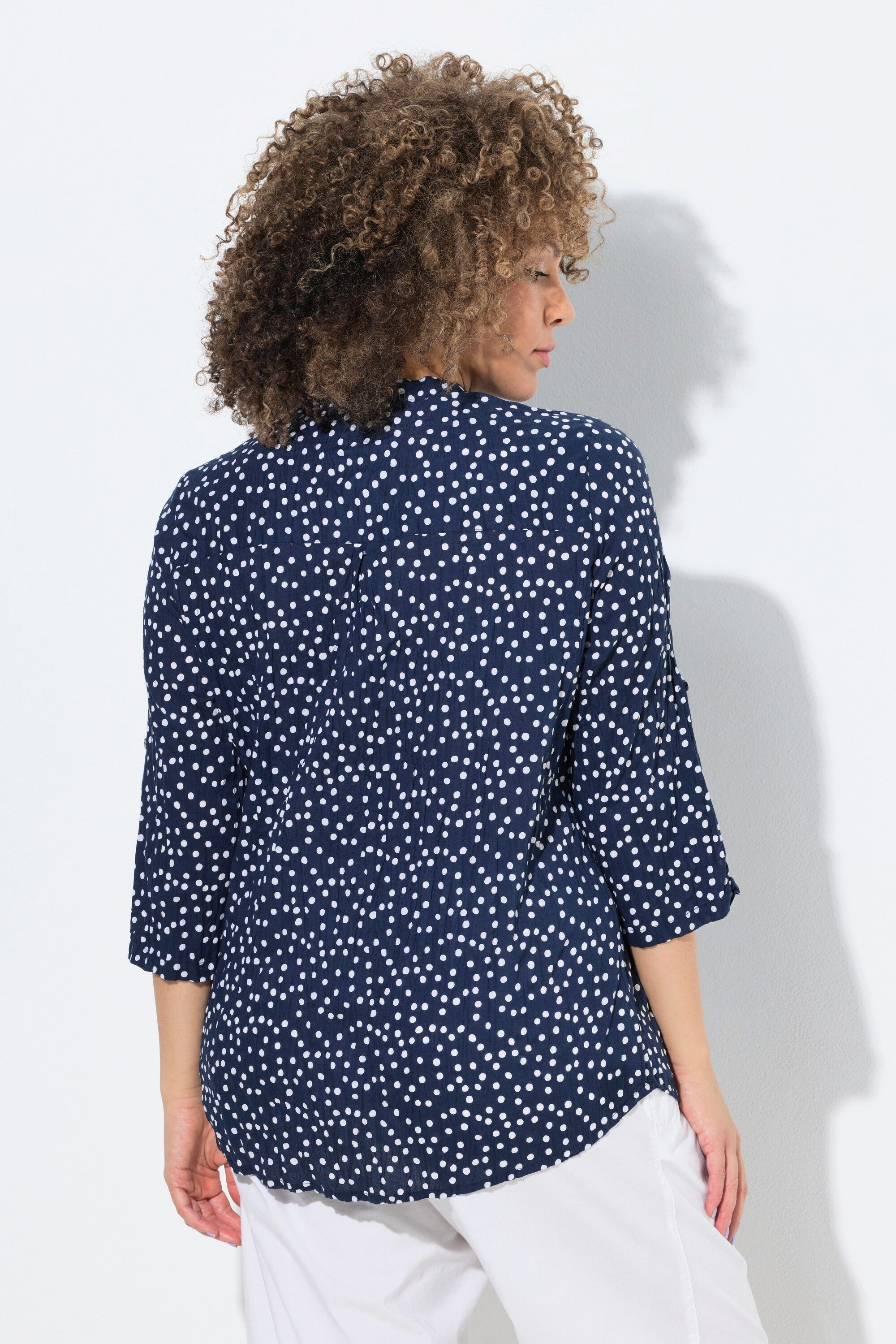 Ulla Popken Hemdbluse Bluse Crash-Optik Punkte Stehkragen 3/4-Arm