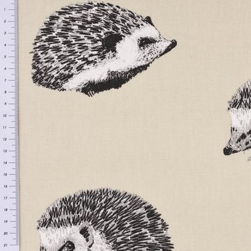 Prestigious Textiles Stoff Dekostoff Baumwolle Digitaldr. Hedgehog Canvas Igel beige schwarz 140c, allergikergeeignet