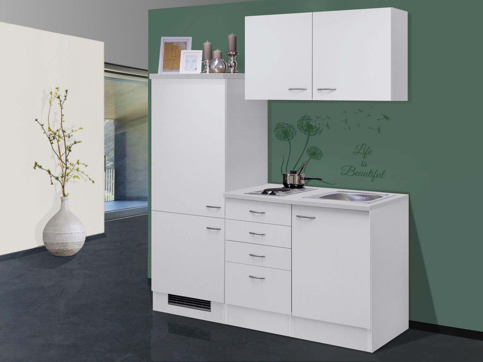 Flex-Well Küchenzeile Wito, Gesamtbreite 160 cm, mit Einbau-Kühlschrank, Kochfeld und Spüle etc.