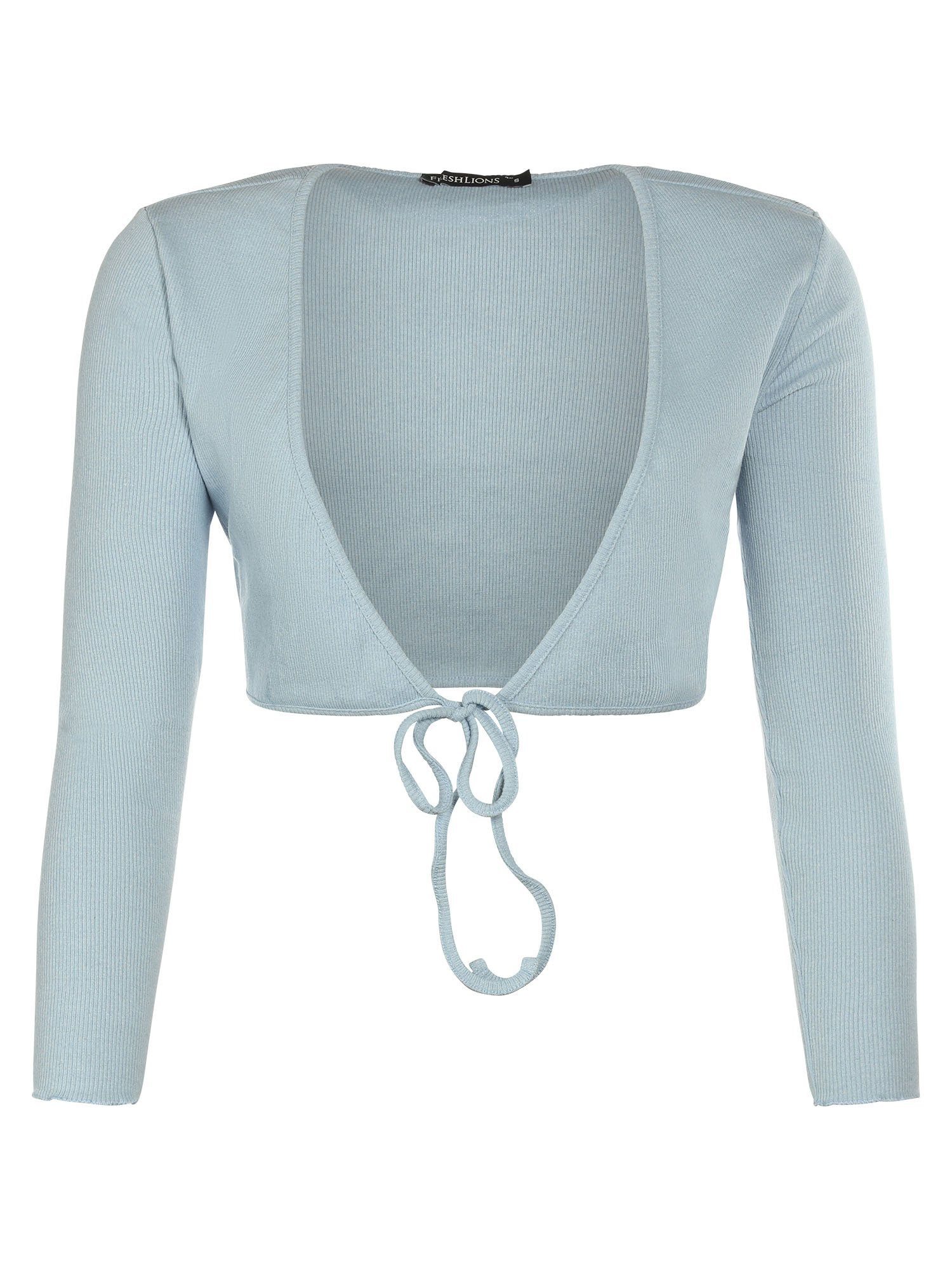 Freshlions Langarmbluse Top mit Bindegurt 'Gigi' Wickel-Design Blau